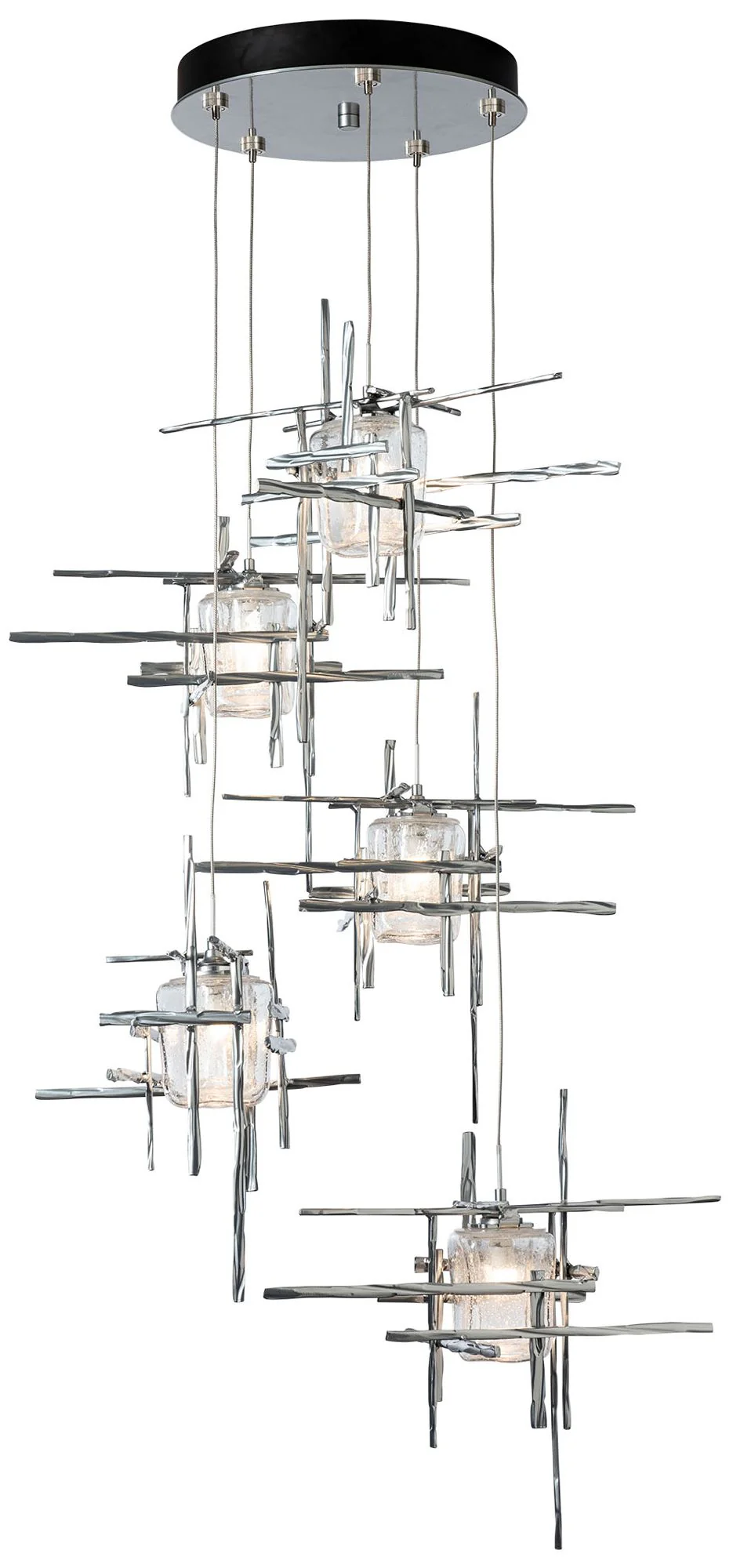Tura 27.3" Wide 5-Light Sterling Pendant With Seeded Clear Glass - Image 1