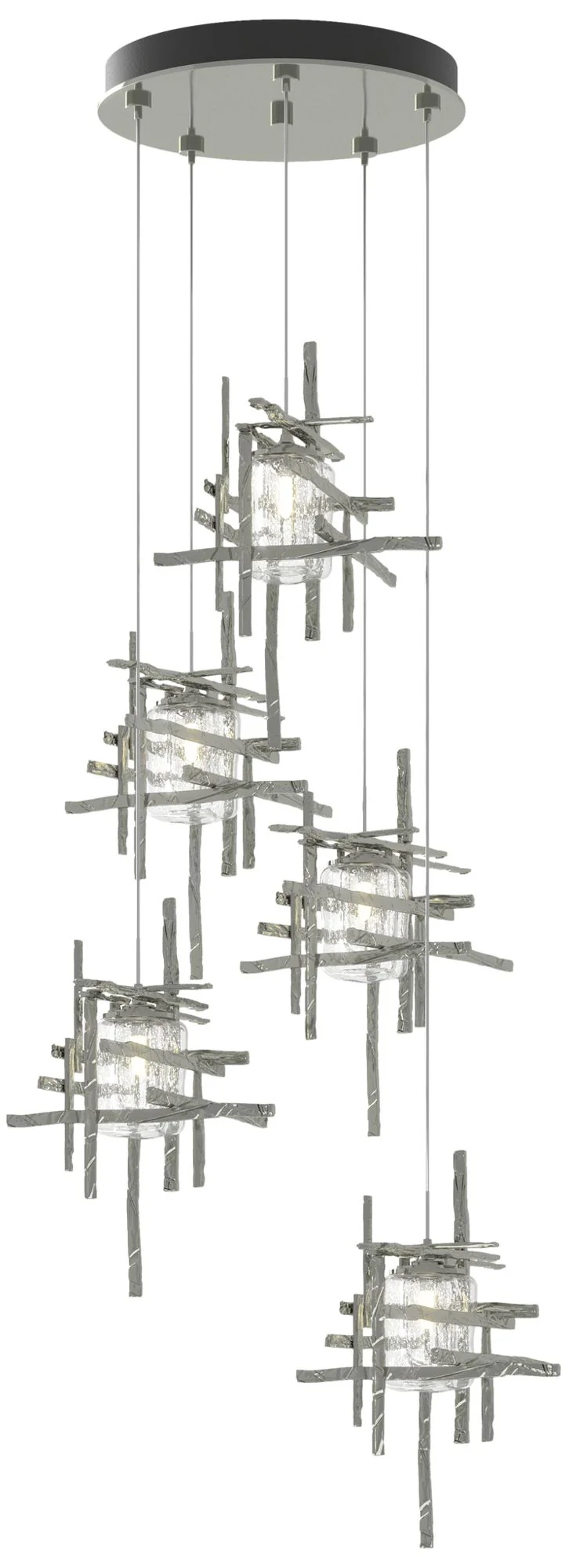 Tura 27.3" Wide 5-Light Sterling Standard Pendant With Seeded Glass Sh - Image 1