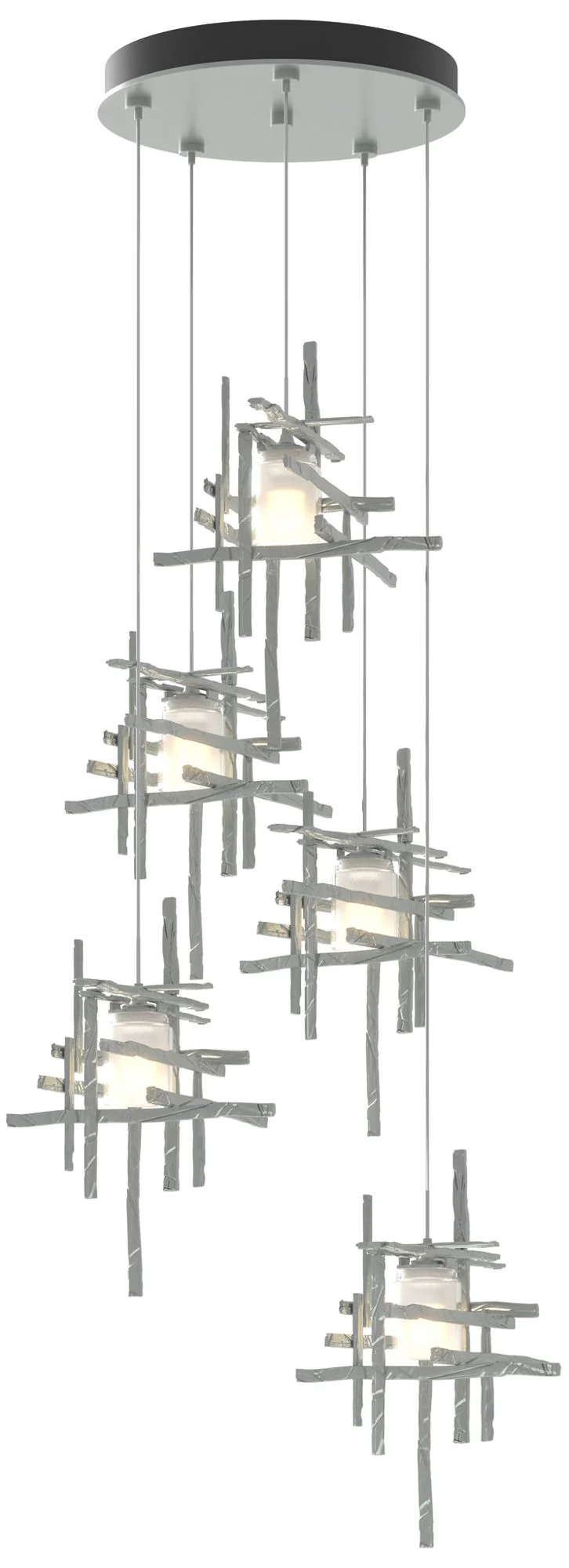Tura 27.3" Wide 5-Light Vintage Platinum Standard Pendant w/ Frosted S - Image 1