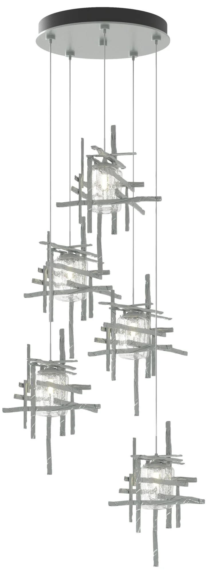 Tura 27.3" Wide 5-Light Vintage Platinum Standard Pendant w/ Seeded Sh - Image 1