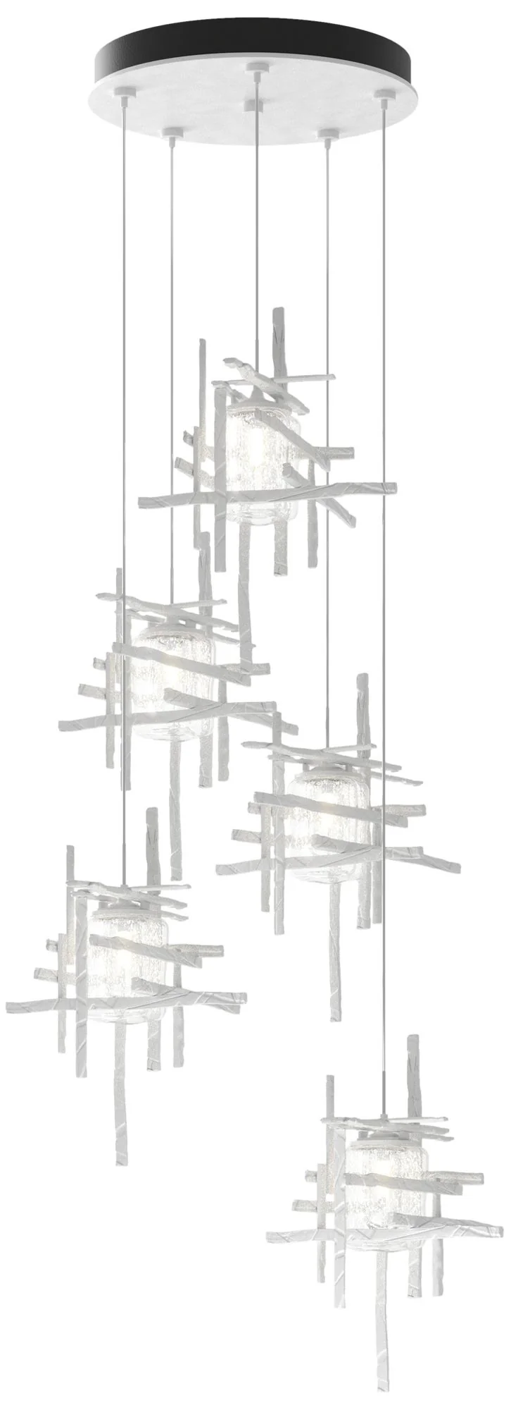 Tura 27.3" Wide 5-Light White Standard Pendant With Seeded Glass Shade - Image 1