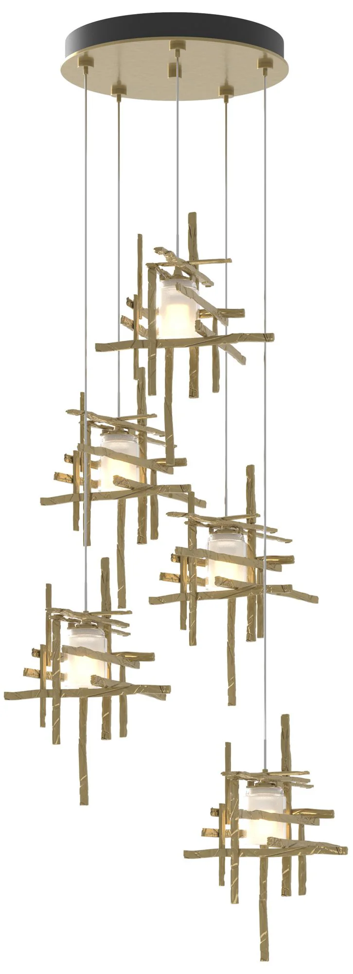 Tura 27.3"W 5-Light Modern Brass Long Pendant w/ Frosted Cast Glass Sh - Image 1