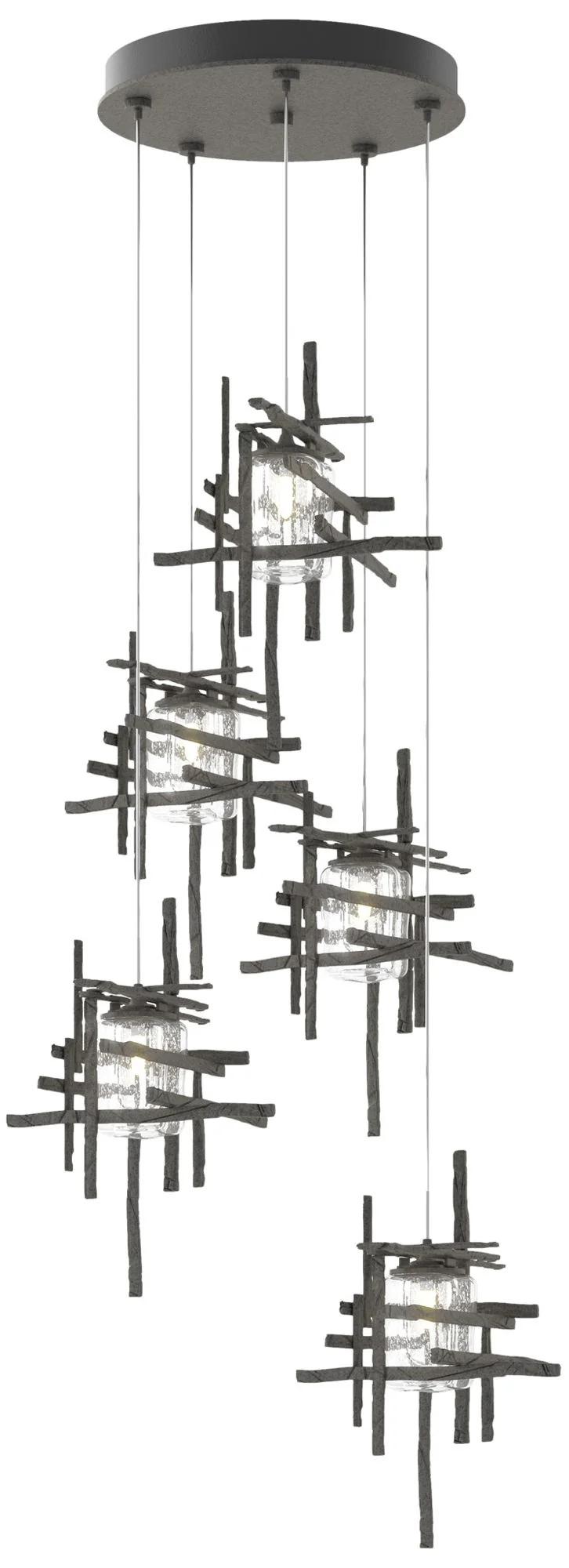 Tura 27.3"W 5-Light Natural Iron Long Pendant w/ Seeded Clear Glass Sh - Image 1