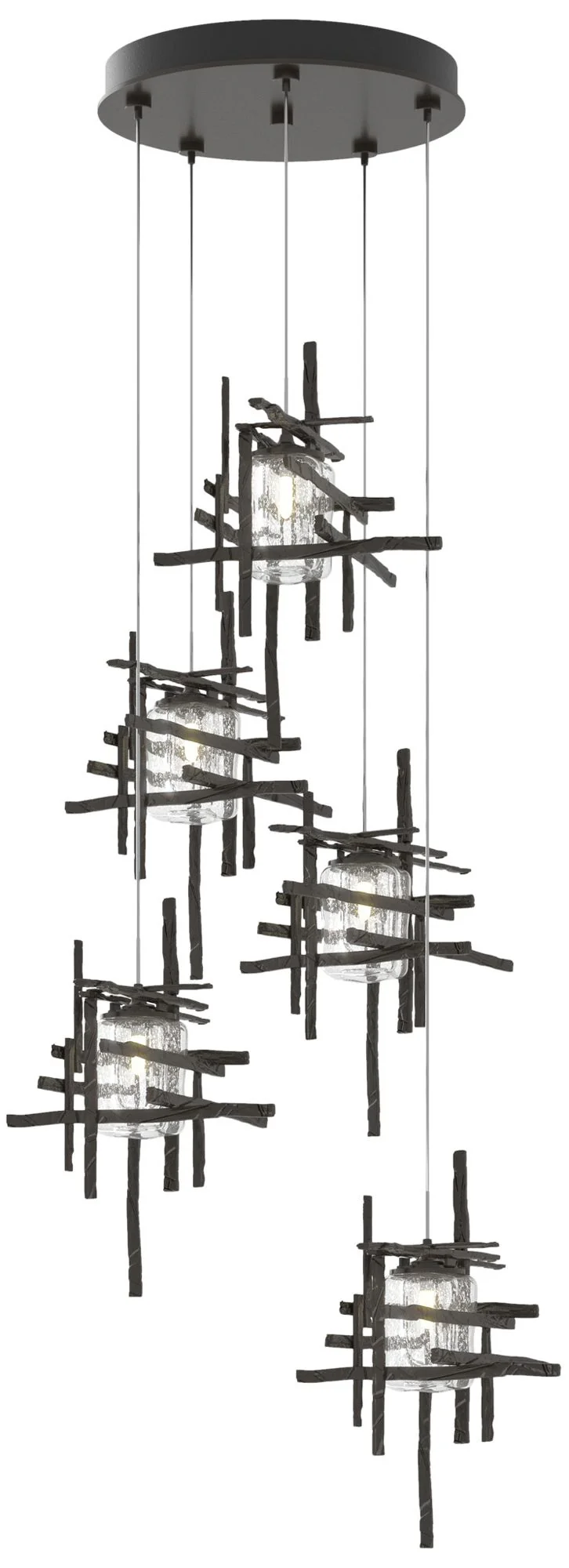 Tura 27.3"W 5-Light Oil Rubbed Bronze Long Pendant w/ Seeded Glass Sha - Image 1