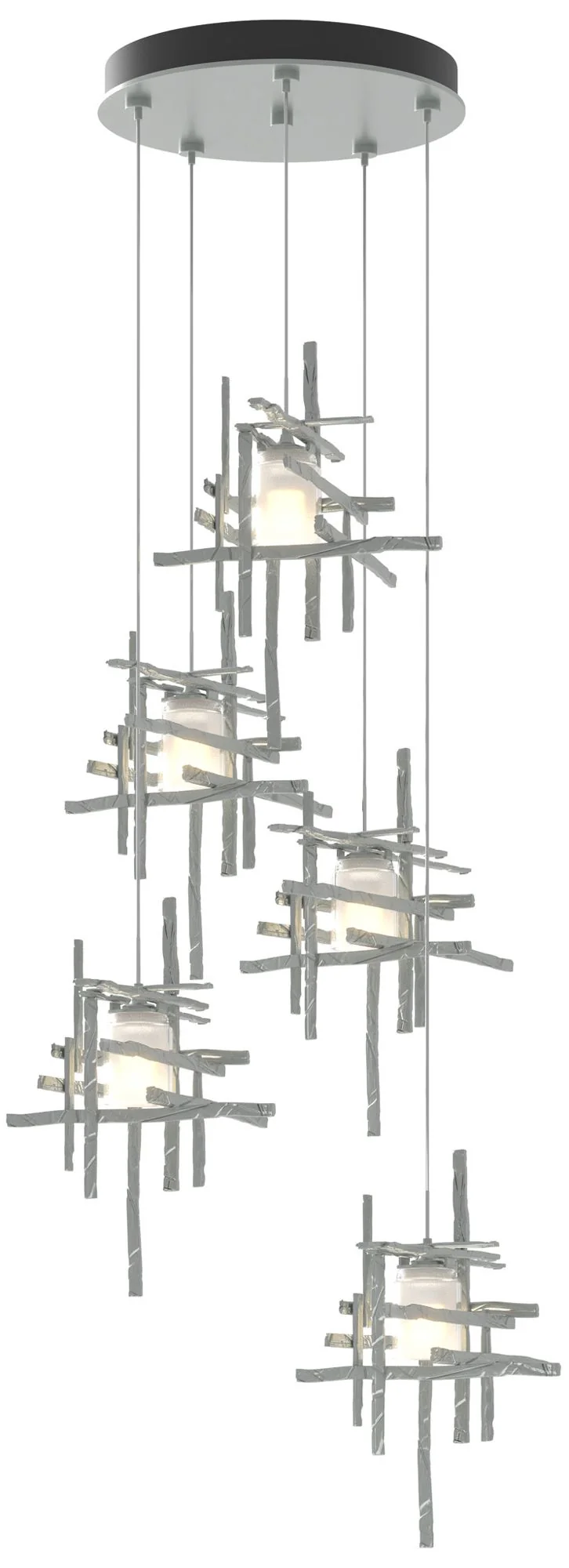 Tura 27.3"W 5-Light Vintage Platinum Long Pendant w/ Frosted Glass Sha - Image 1
