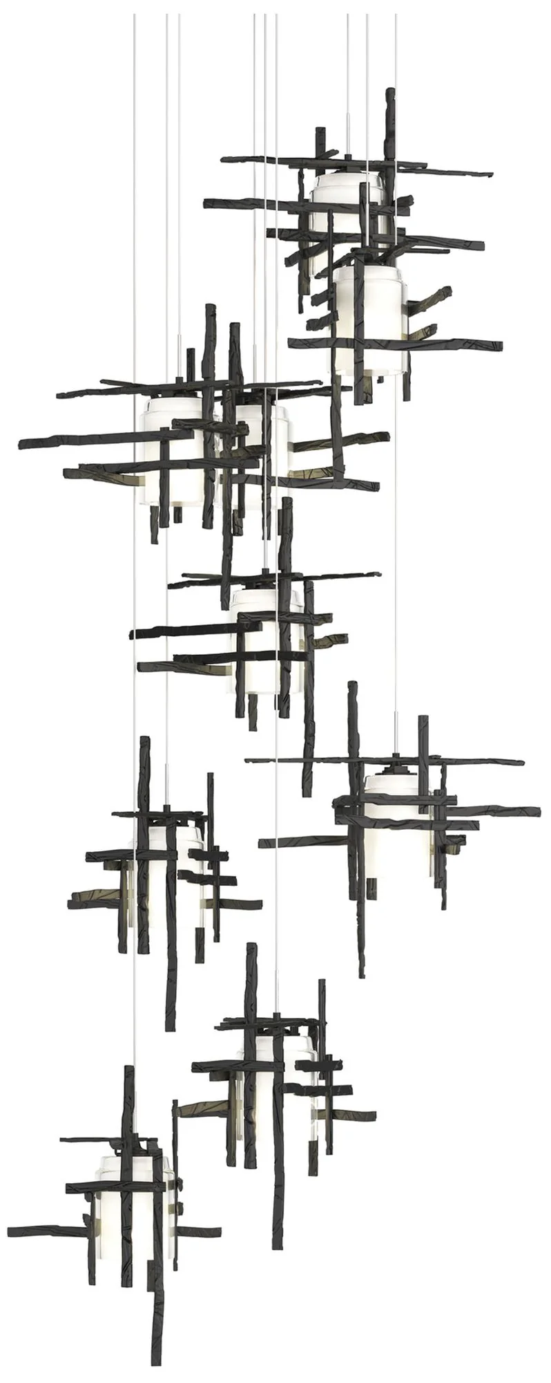 Tura 29.6"W 9-Light Round Black Long Pendant w/ Frosted Glass Shade - Image 1