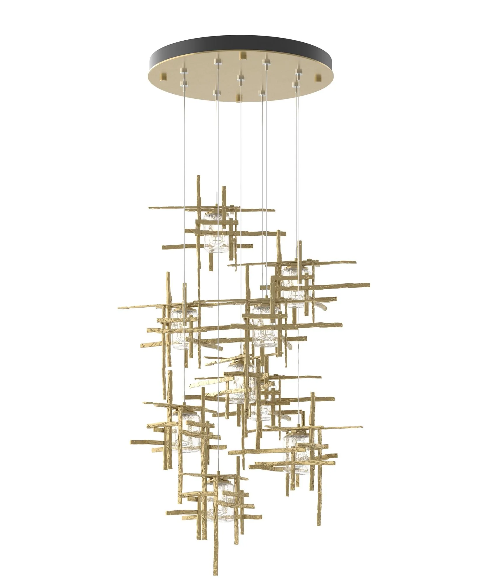 Tura 29.6"W 9-Light Round Brass Standard Pendant w/ Seeded Glass Shade - Image 1
