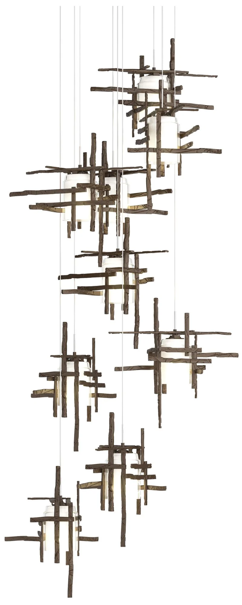 Tura 29.6"W 9-Light Round Bronze Long Pendant w/ Frosted Glass Shade - Image 1