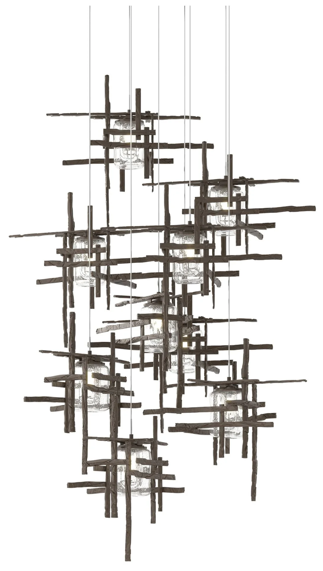 Tura 29.6"W 9-Light Round Bronze Long Pendant w/ Seeded Glass Shade - Image 1