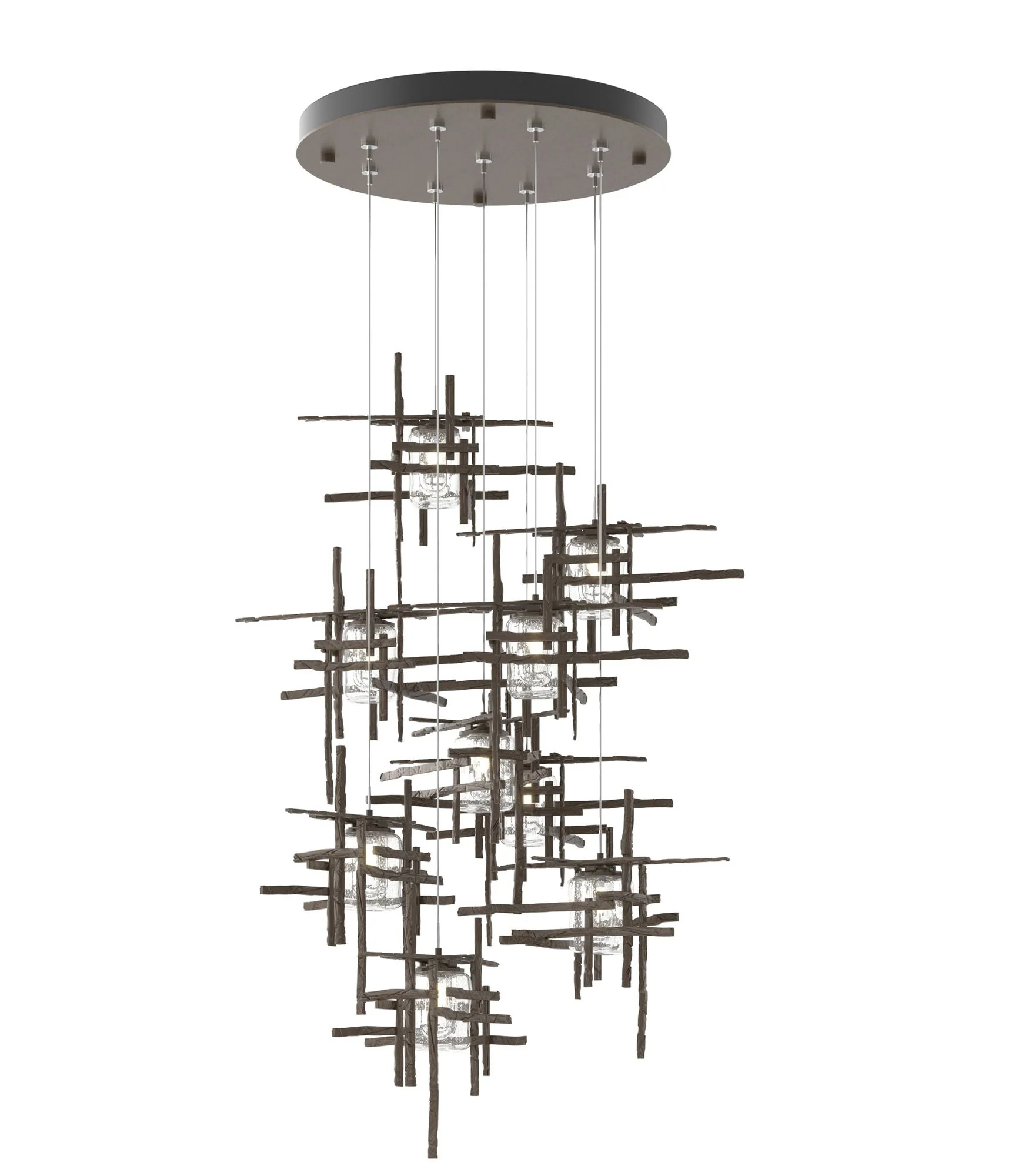 Tura 29.6"W 9-Light Round Bronze Standard Pendant w/ Seeded Glass Shad - Image 1