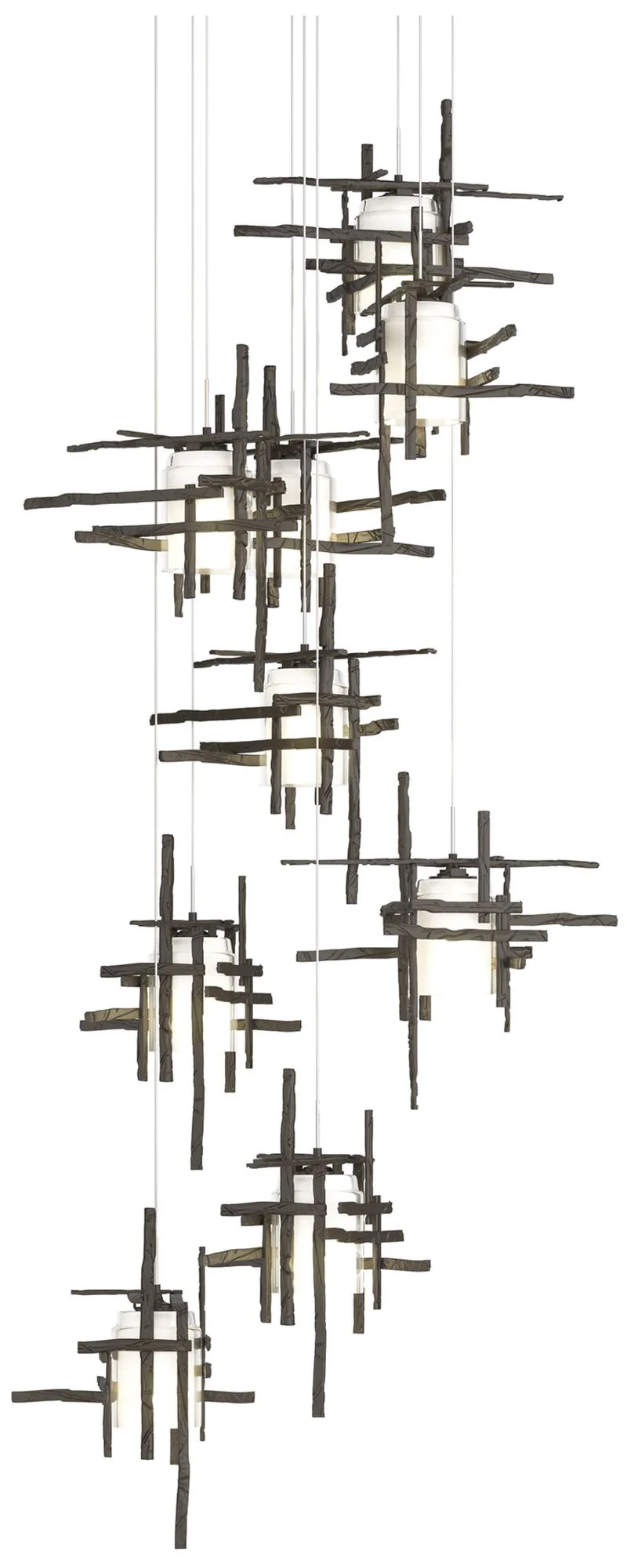Tura 29.6"W 9-Light Round Dark Smoke Long Pendant w/ Frosted Glass Sha - Image 1