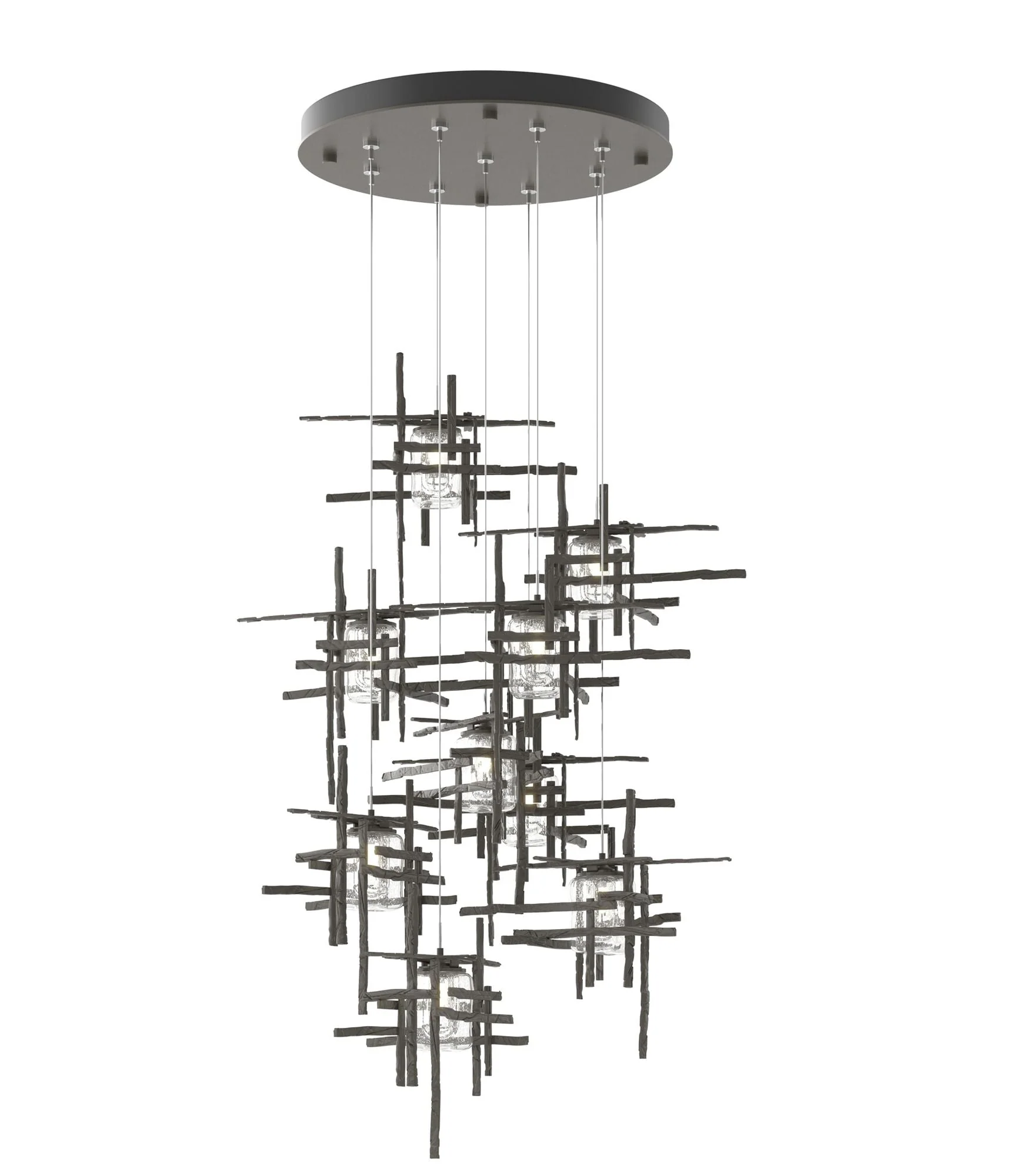 Tura 29.6"W 9-Light Round Dark Smoke Standard Pendant w/ Seeded Glass - Image 1
