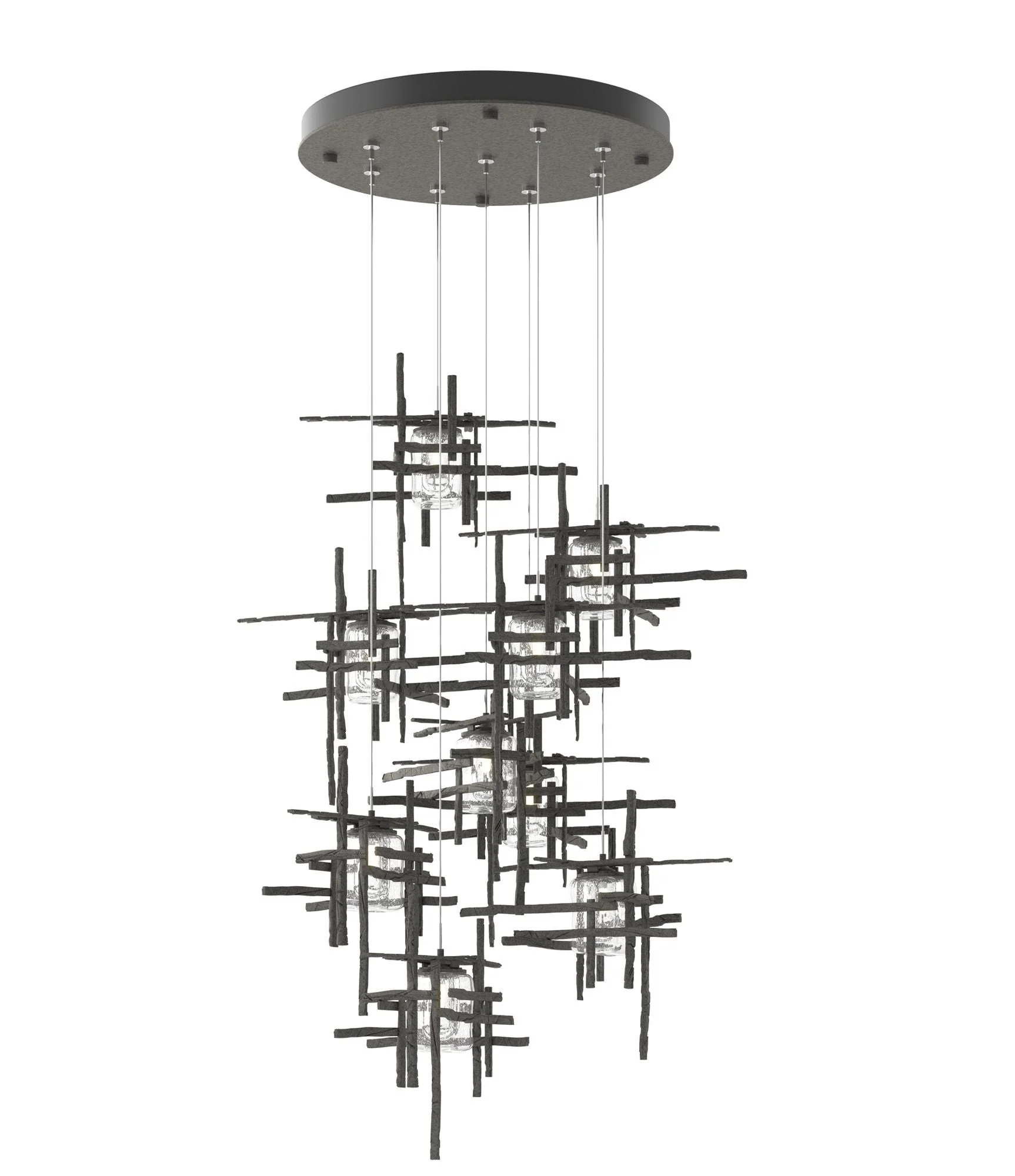 Tura 29.6"W 9-Light Round Iron Standard Pendant w/ Seeded Glass Shade - Image 1