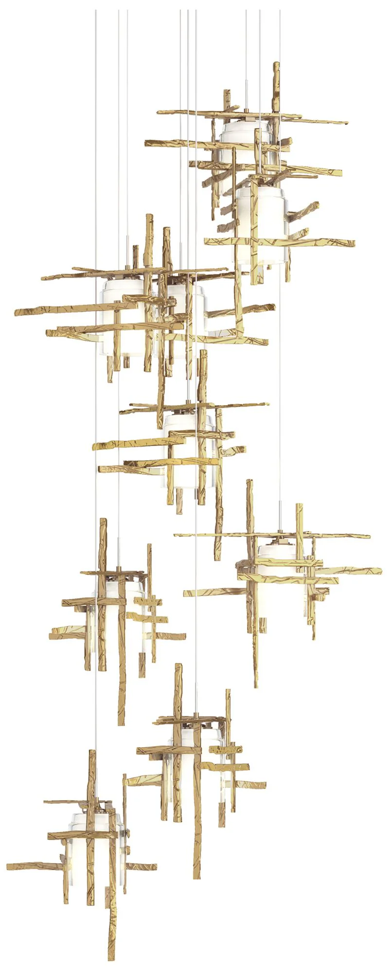 Tura 29.6"W 9-Light Round Modern Brass Long Pendant w/ Frosted Glass S - Image 1