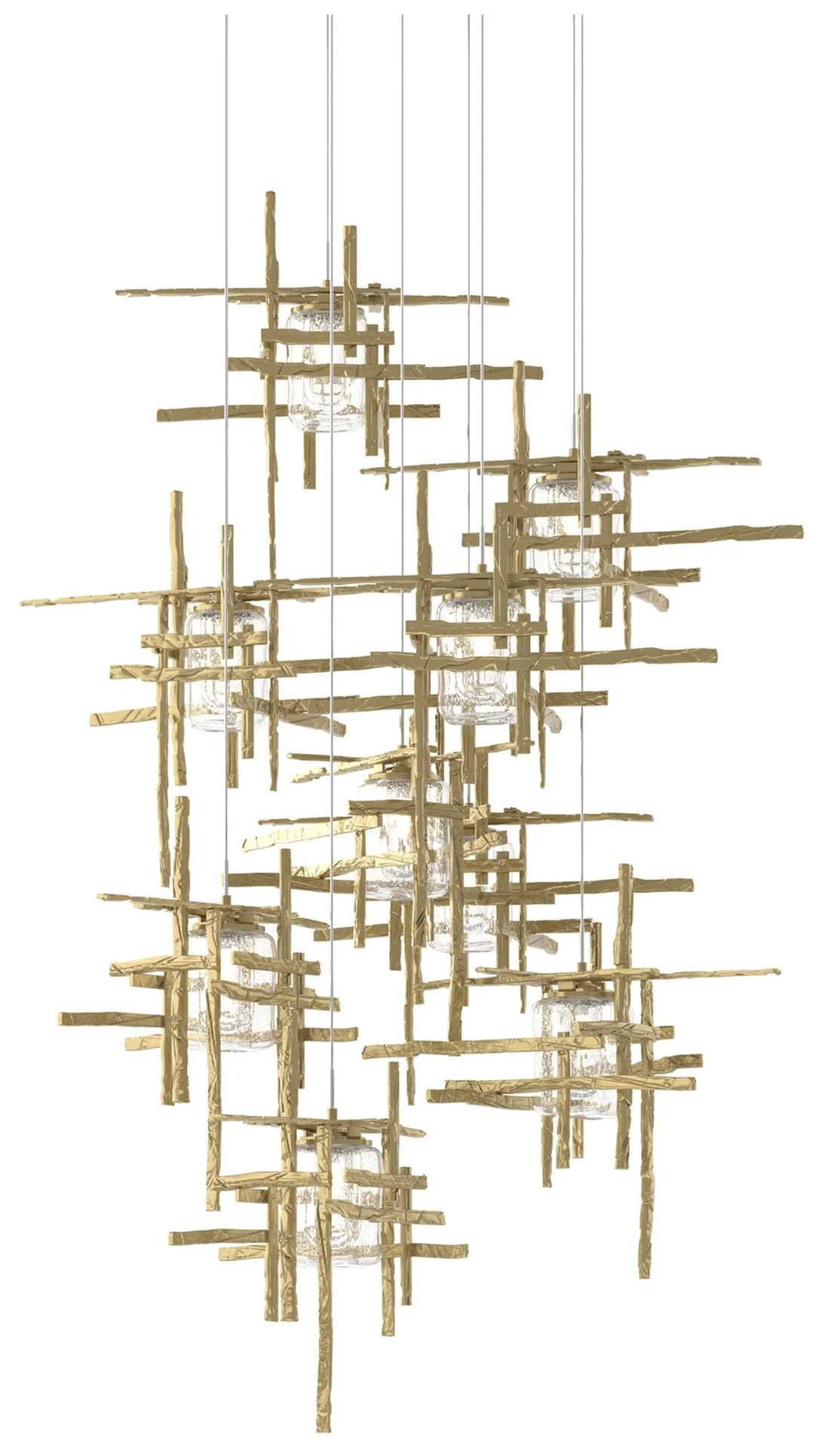 Tura 29.6"W 9-Light Round Modern Brass Long Pendant w/ Seeded Glass Sh - Image 1