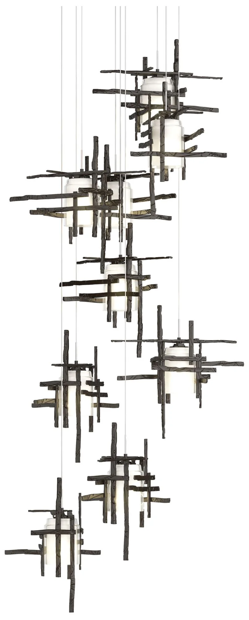Tura 29.6"W 9-Light Round Oil Rubbed Bronze Long Pendant w/ Frosted Sh - Image 1