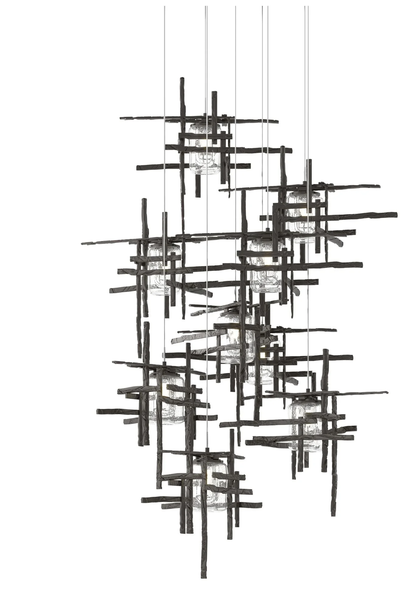 Tura 29.6"W 9-Light Round Oil Rubbed Bronze Long Pendant w/ Seeded Sha - Image 1