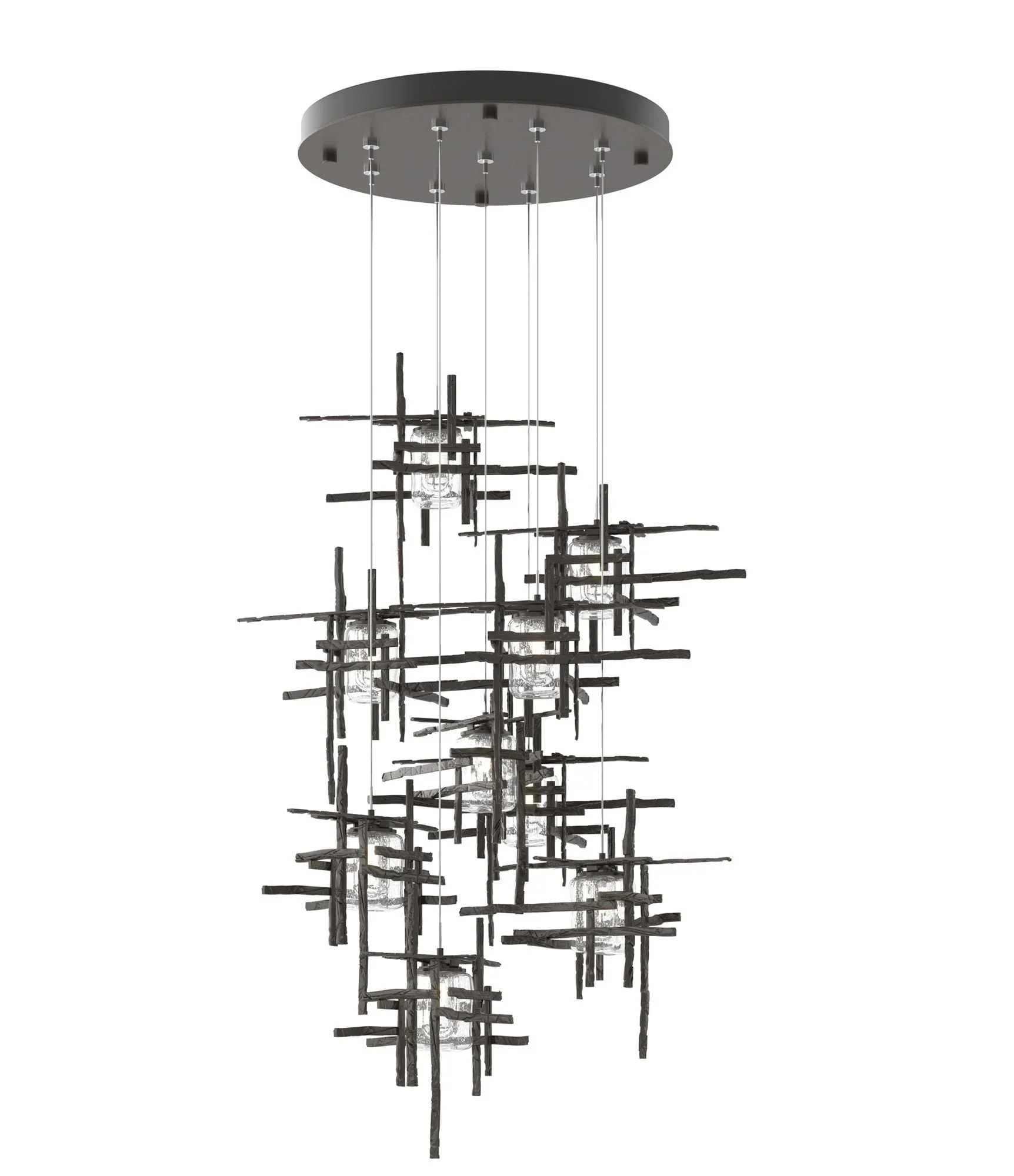 Tura 29.6"W 9-Light Round Oiled Bronze Standard Pendant w/ Seeded Shad - Image 1