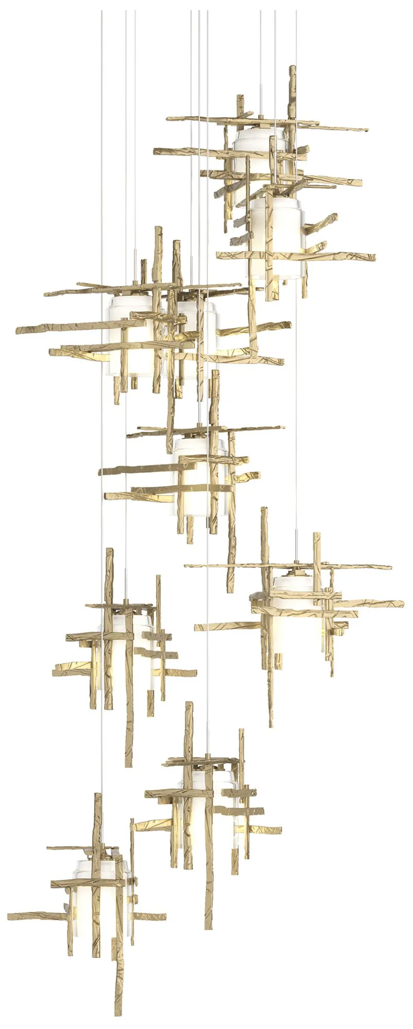 Tura 29.6"W 9-Light Round Soft Gold Long Pendant w/ Frosted Glass Shad - Image 1
