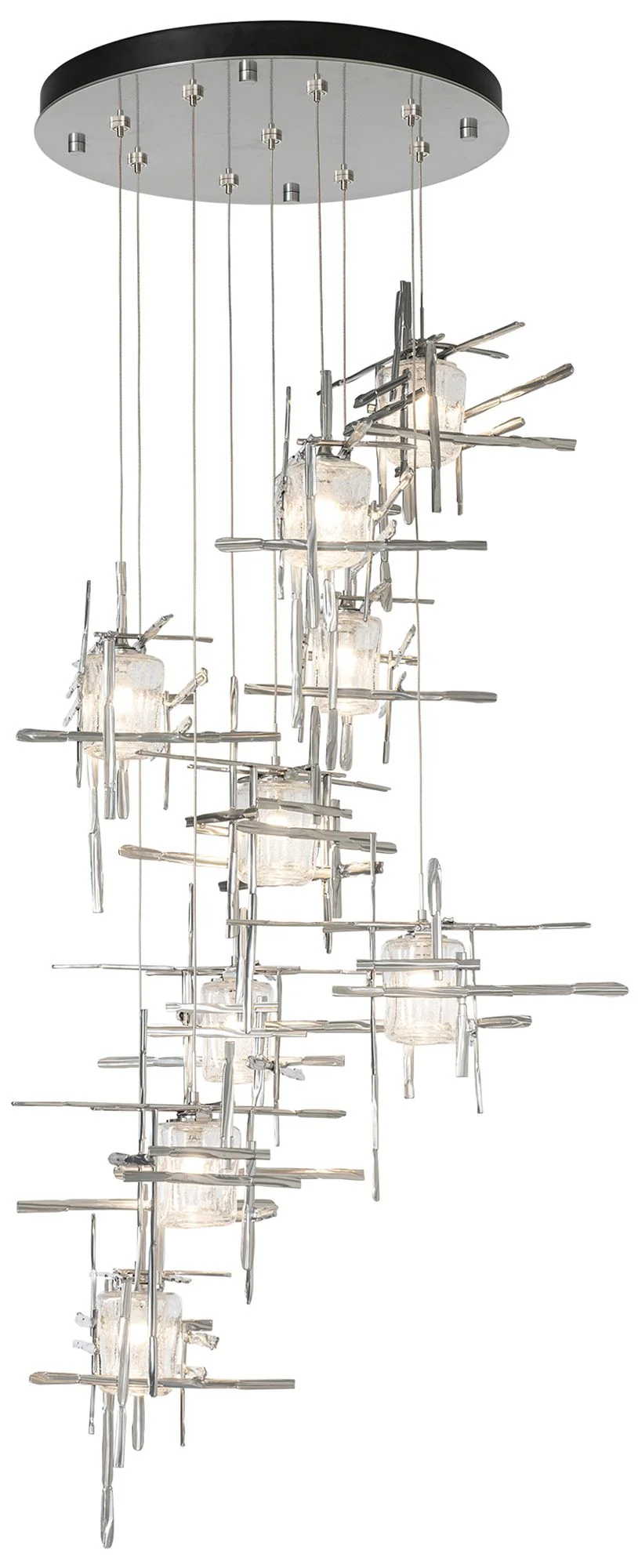 Tura 29-Light Round Sterling Long Pendant with Seeded Glass - Image 1