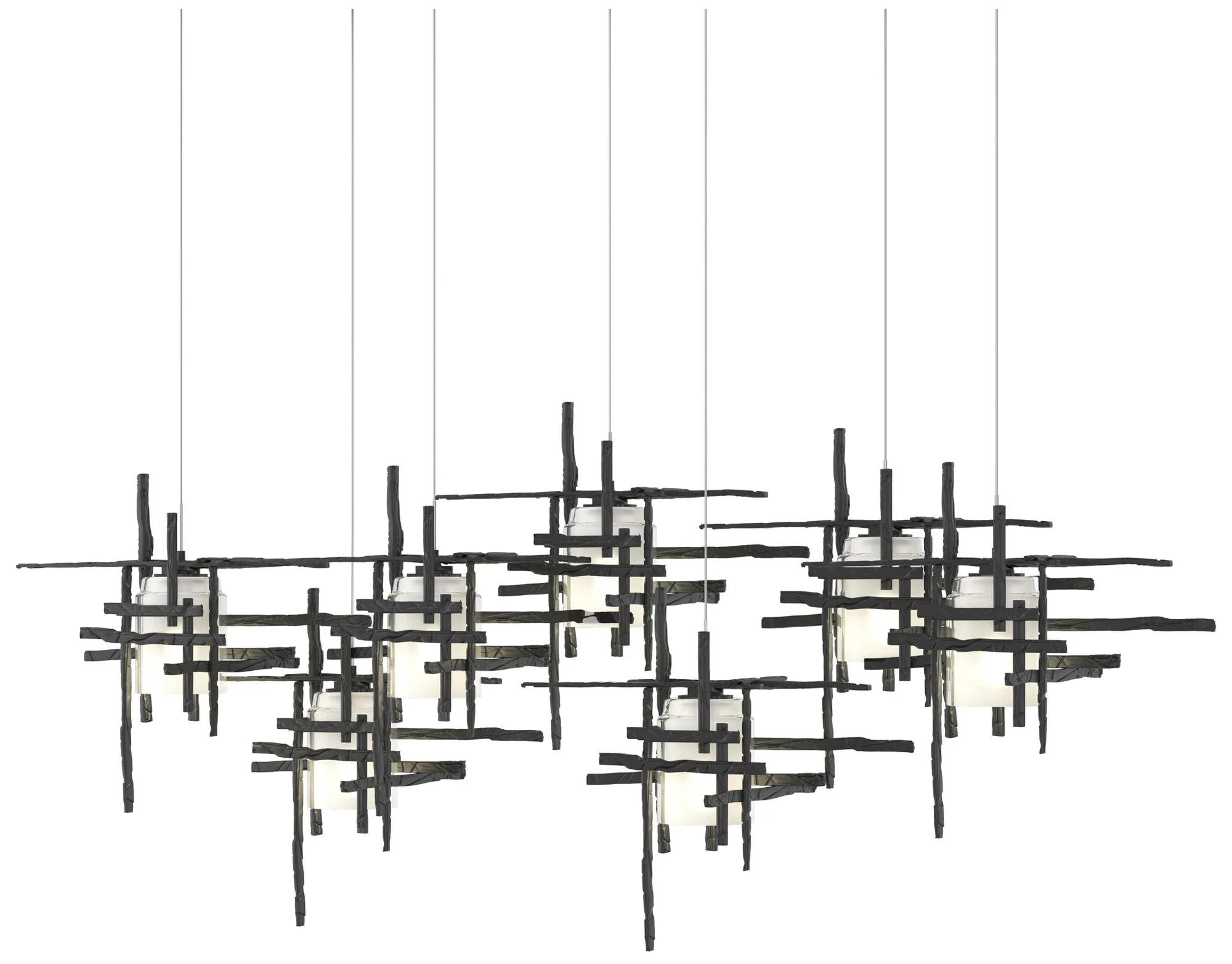 Tura 53.6"W 7-Light Rectangular Black Long Pendant w/ Frosted Glass Sh - Image 1