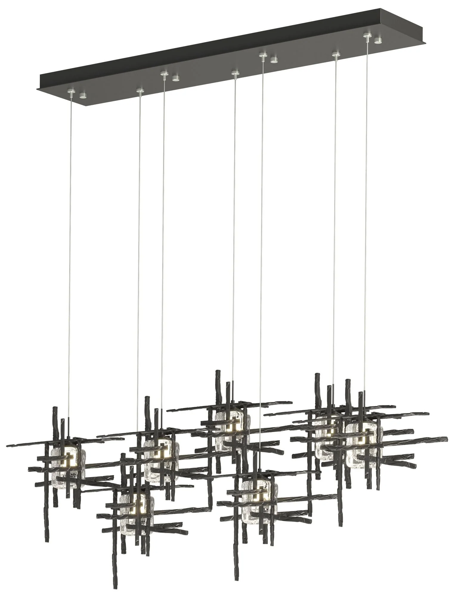 Tura 53.6"W 7-Light Rectangular Black Standard Pendant w/ Seeded Shade - Image 1