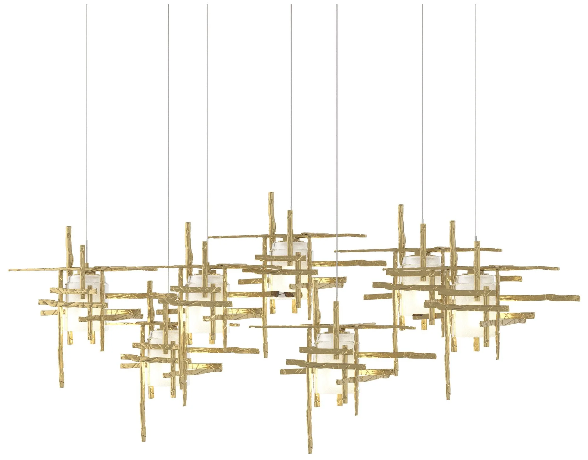 Tura 53.6"W 7-Light Rectangular Brass Long Pendant w/ Frosted Glass Sh - Image 1
