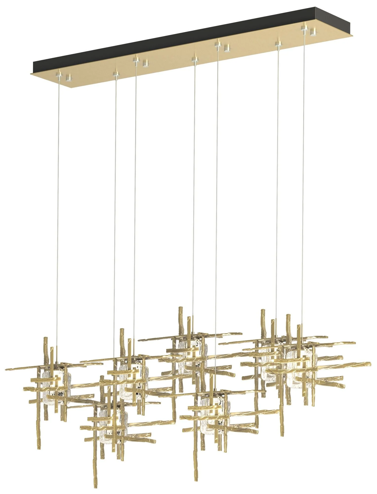 Tura 53.6"W 7-Light Rectangular Brass Standard Pendant w/ Seeded Shade - Image 1