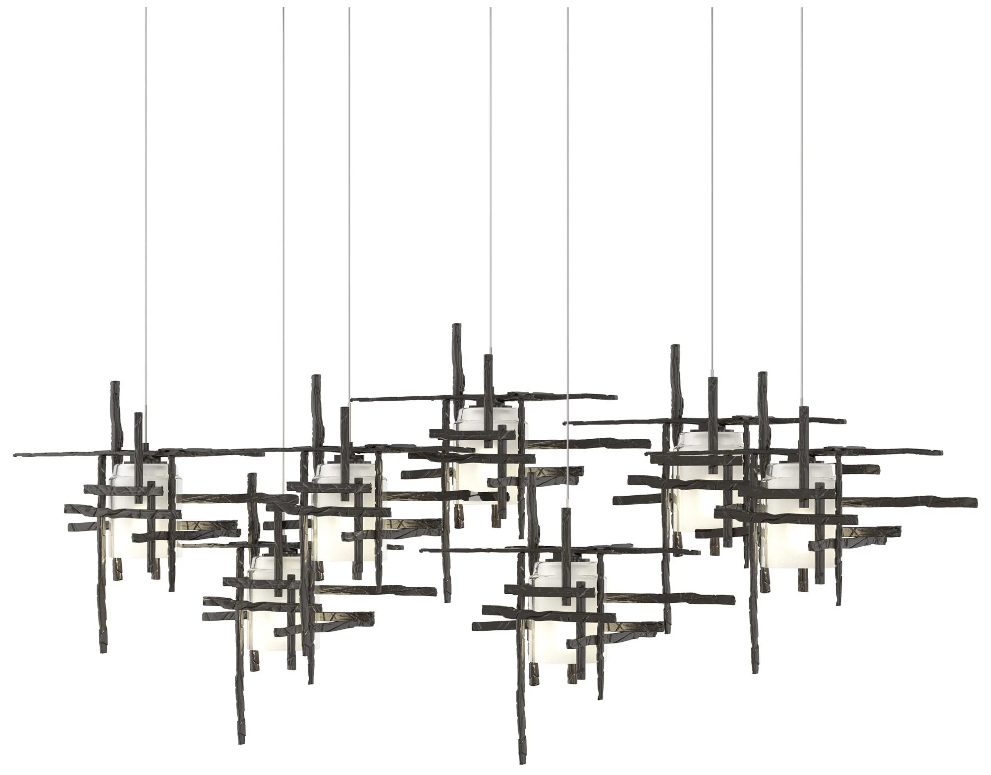 Tura 53.6"W 7-Light Rectangular Bronze Long Pendant w/ Frosted Shade - Image 1