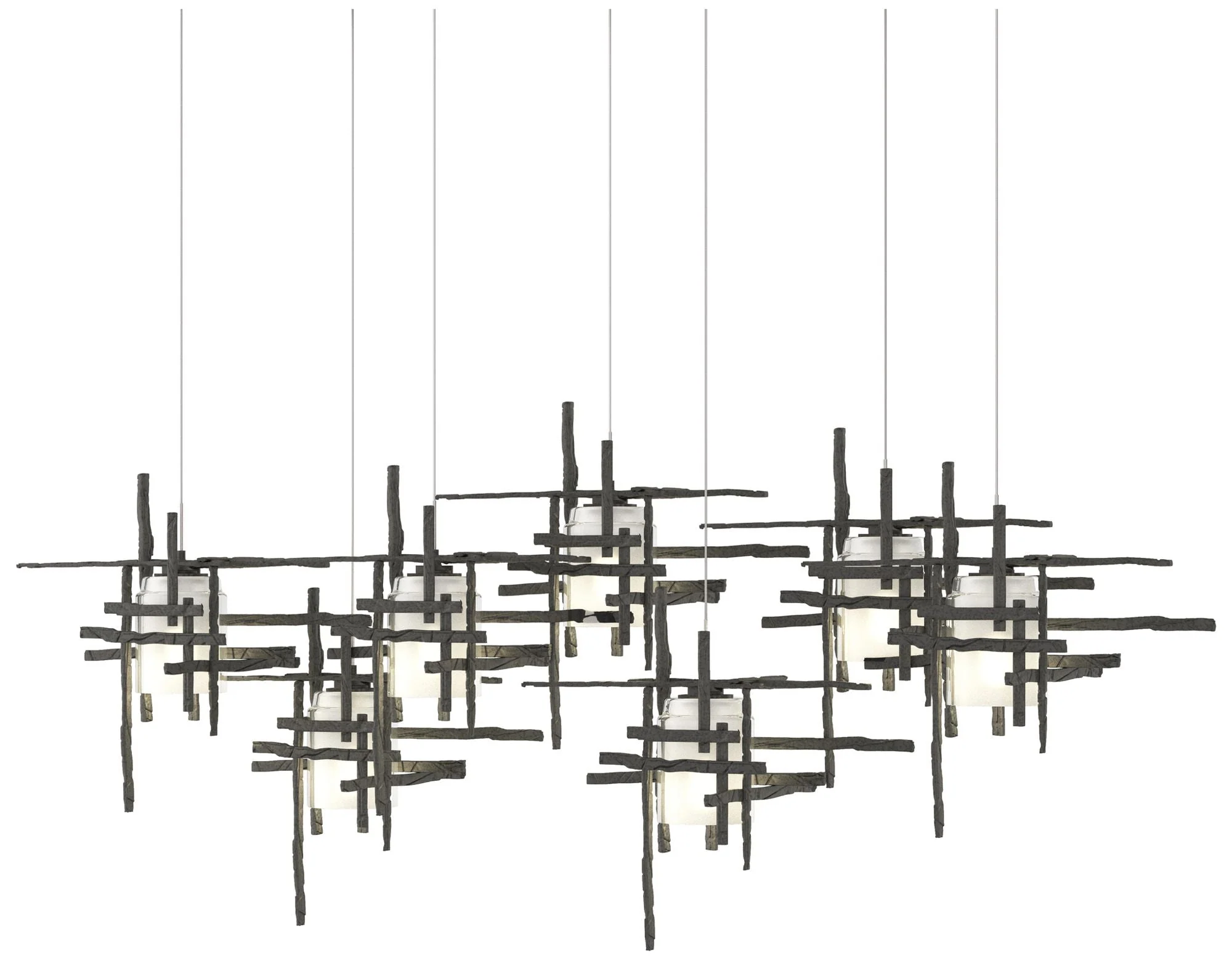 Tura 53.6"W 7-Light Rectangular Iron Long Pendant w/ Frosted Shade - Image 1