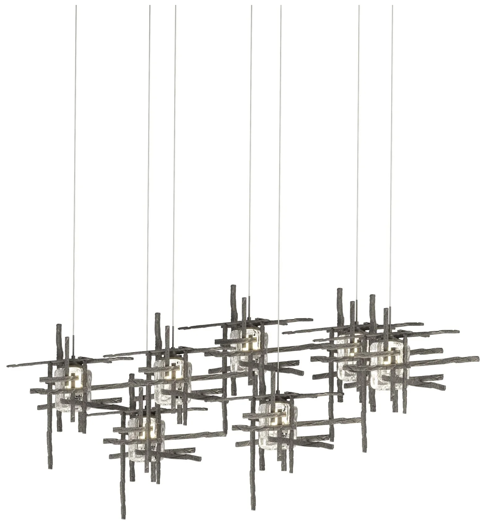 Tura 53.6"W 7-Light Rectangular Iron Long Pendant w/ Seeded Glass Shad - Image 1