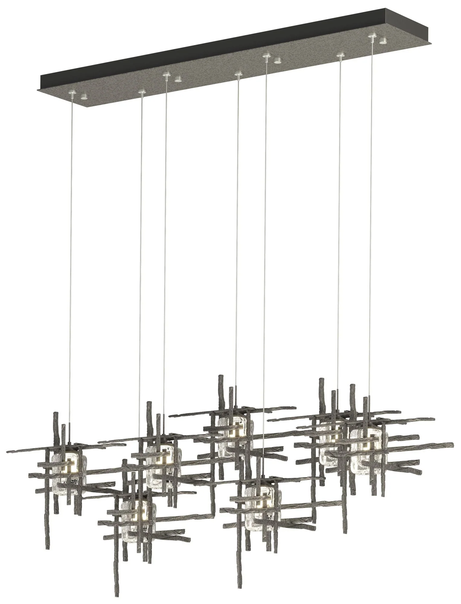 Tura 53.6"W 7-Light Rectangular Iron Standard Pendant w/ Seeded Shade - Image 1