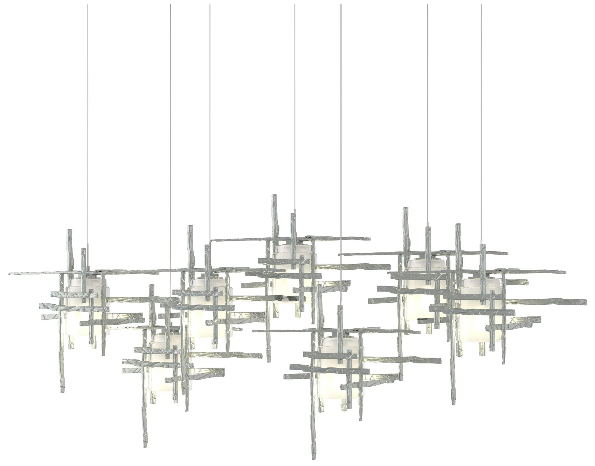 Tura 53.6"W 7-Light Rectangular Platinum Long Pendant w/ Frosted Shade - Image 1