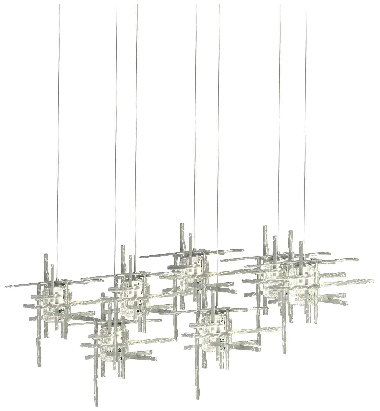 Tura 53.6"W 7-Light Rectangular Platinum Long Pendant w/ Seeded Shade - Image 1