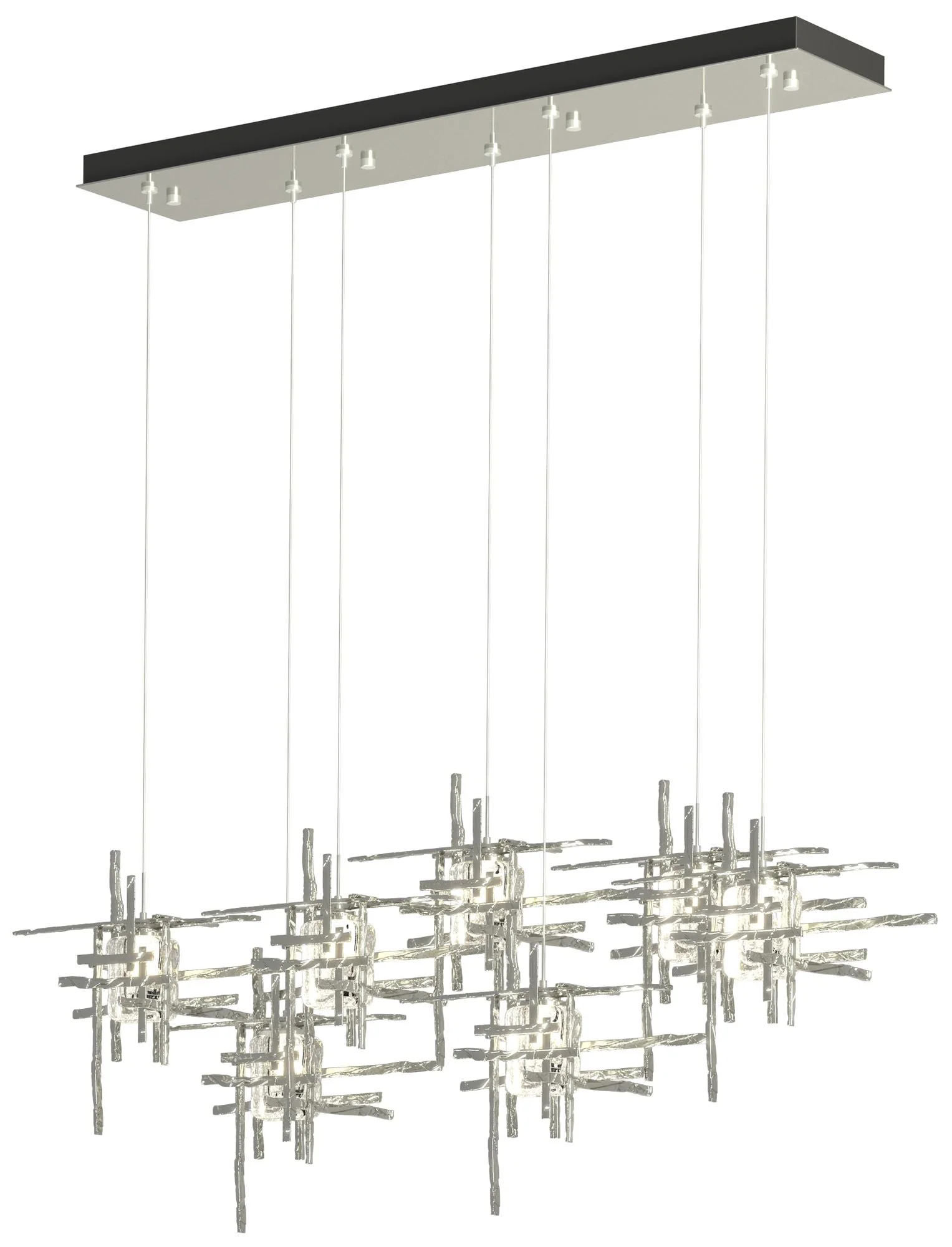Tura 53.6"W 7-Light Rectangular Sterling Standard Pendant w/ Seeded Sh - Image 1