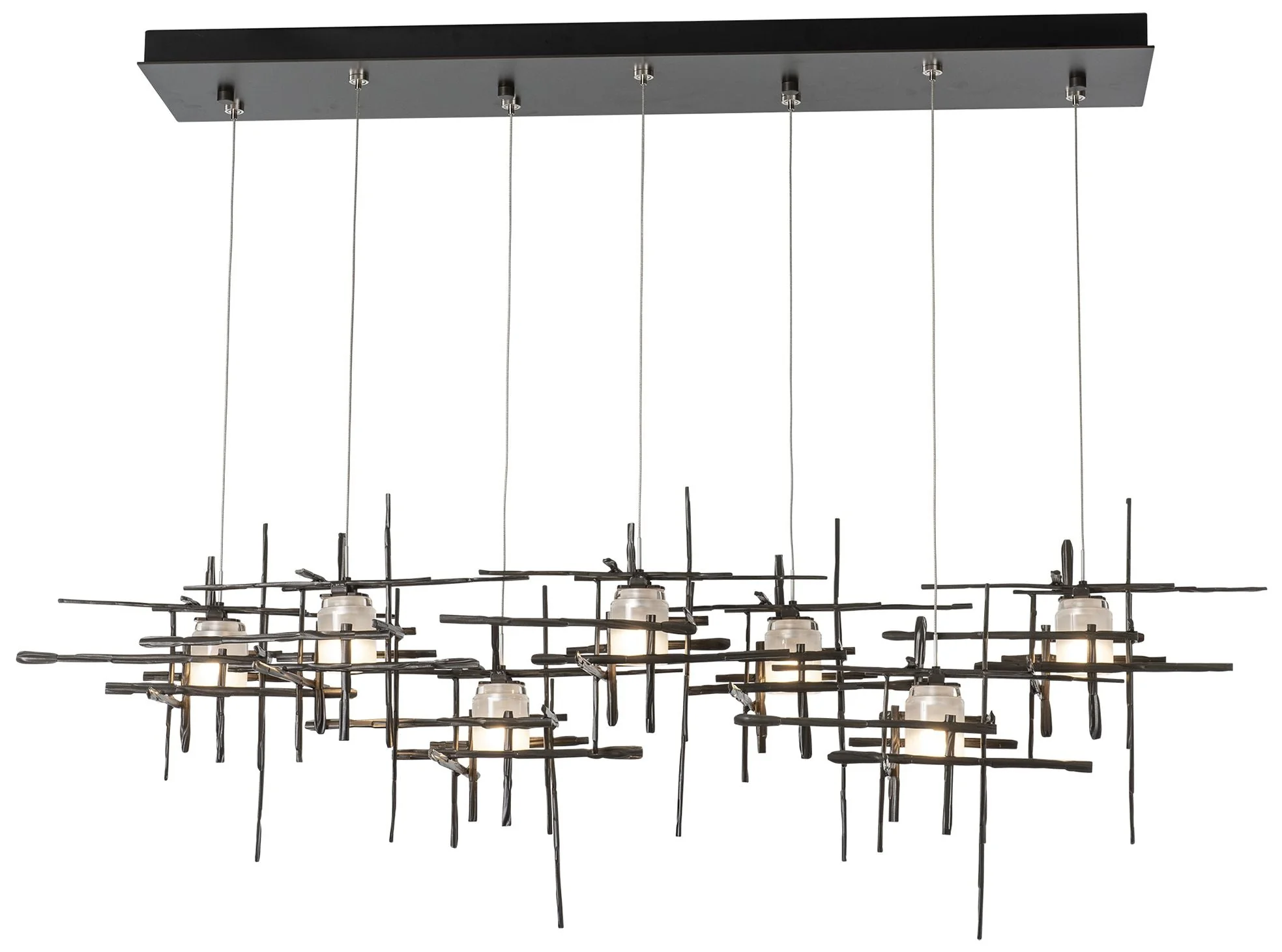 Tura 7-Light  53.6" Rectangular Dark Smoke Long Pendant with Frosted G - Image 1