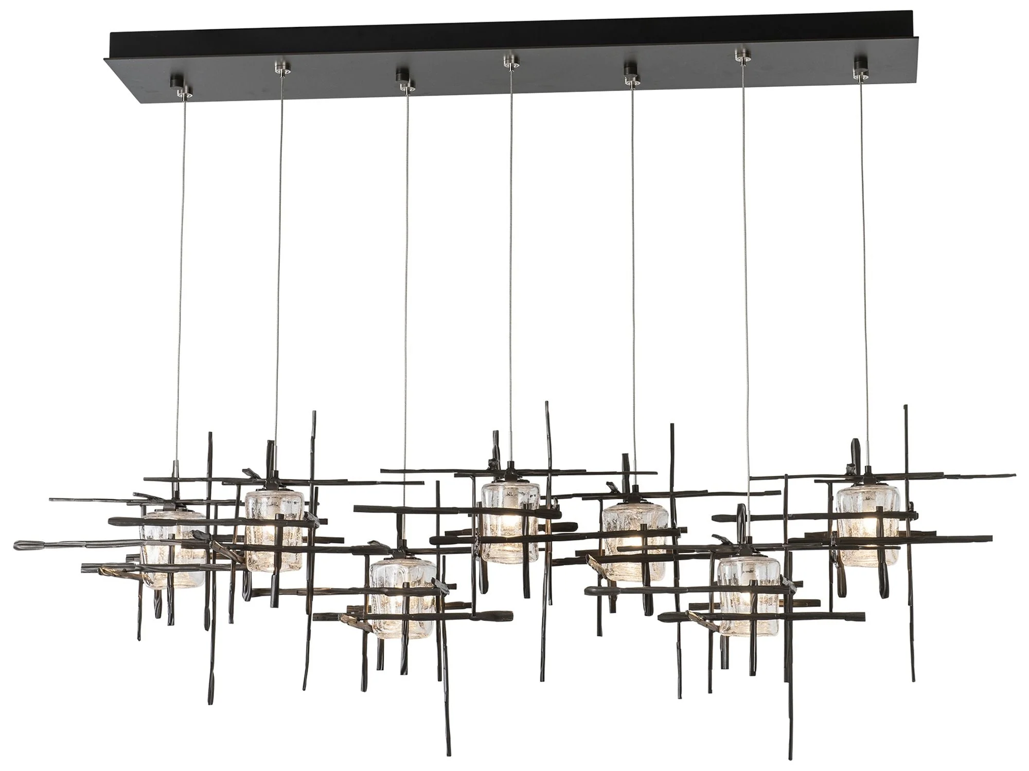 Tura 7-Light 53.6" Rectangular Smoke Long Pendant with Seeded Clear Gl - Image 1