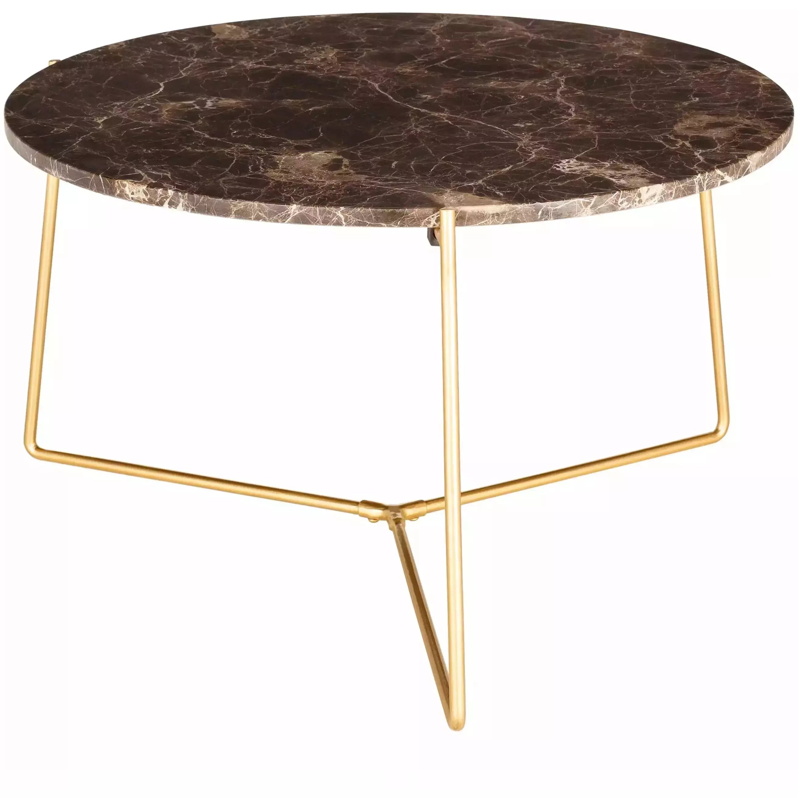 Surya Suave Modern Brown Marble Top With Gold Metal Base Round Coffee Table UAV-002 - Image 1