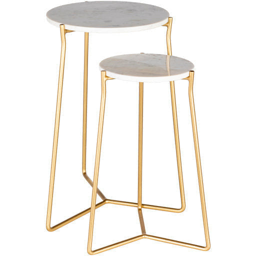 Surya Suave Modern White Marble Top With Gold Metal Base Set of 2 Nesting Accent Side Tables UAV-003 - Image 3