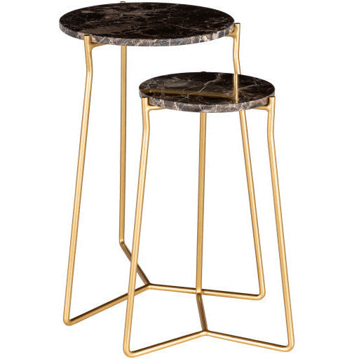 Surya Suave Modern Brown Marble Top With Gold Metal Base Set of 2 Nesting Accent Side Tables UAV-004 - Image 1