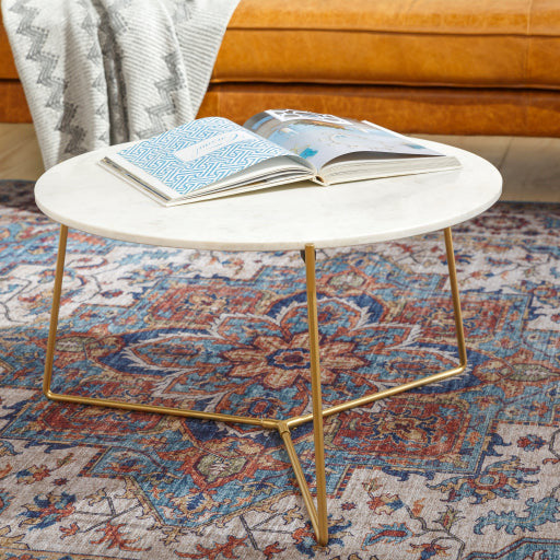 Surya Suave Modern White Marble Top With Gold Metal Base Round Coffee Table UAV-001 - Image 1