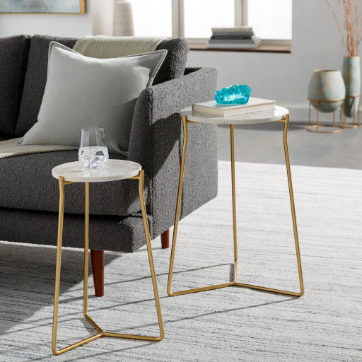 Surya Suave Modern White Marble Top With Gold Metal Base Set of 2 Nesting Accent Side Tables UAV-003 - Image 2