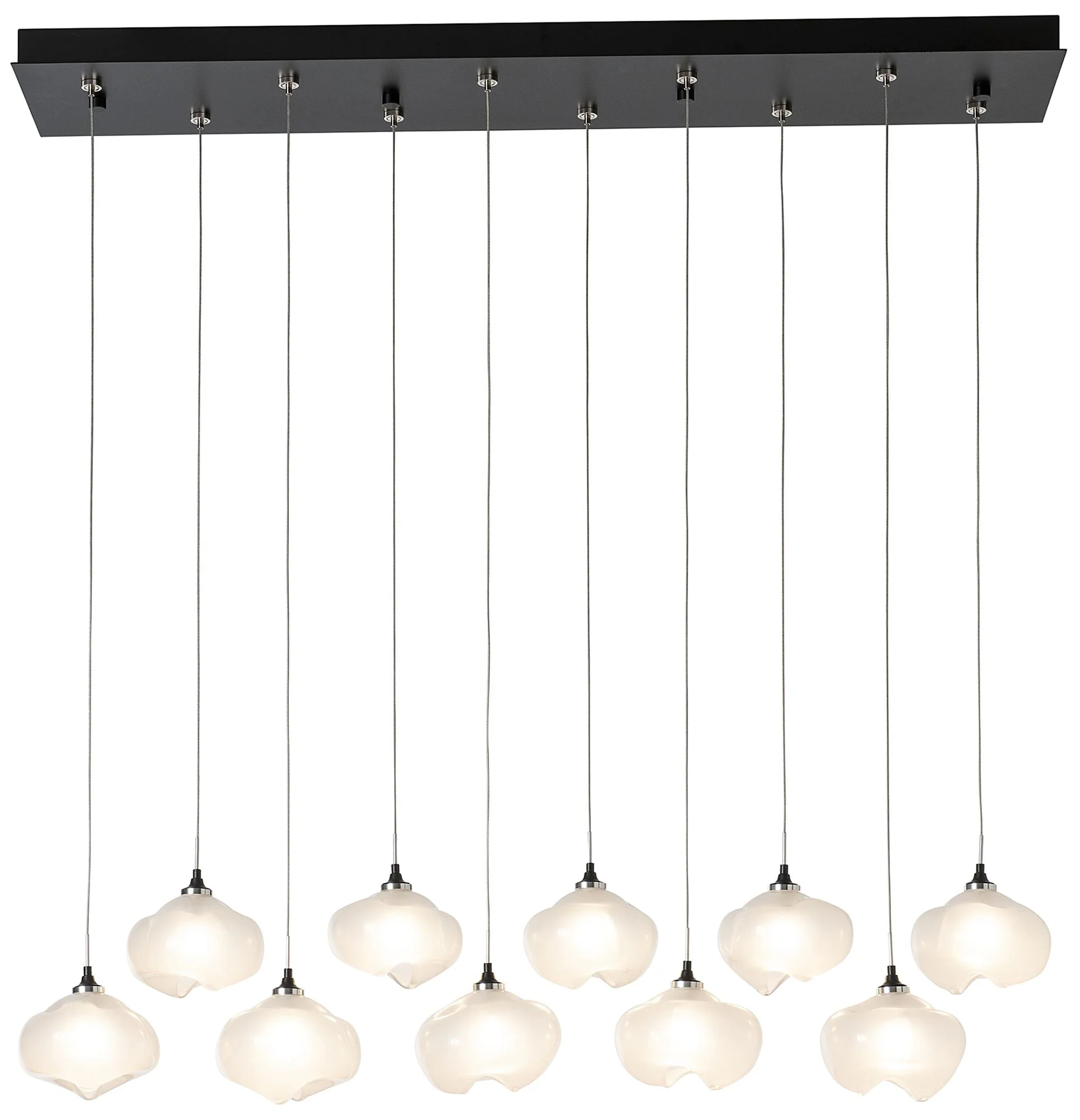 Ume 10-Light Rectangular Pendant - Black - Frosted Glass - Standard Height - Image 1