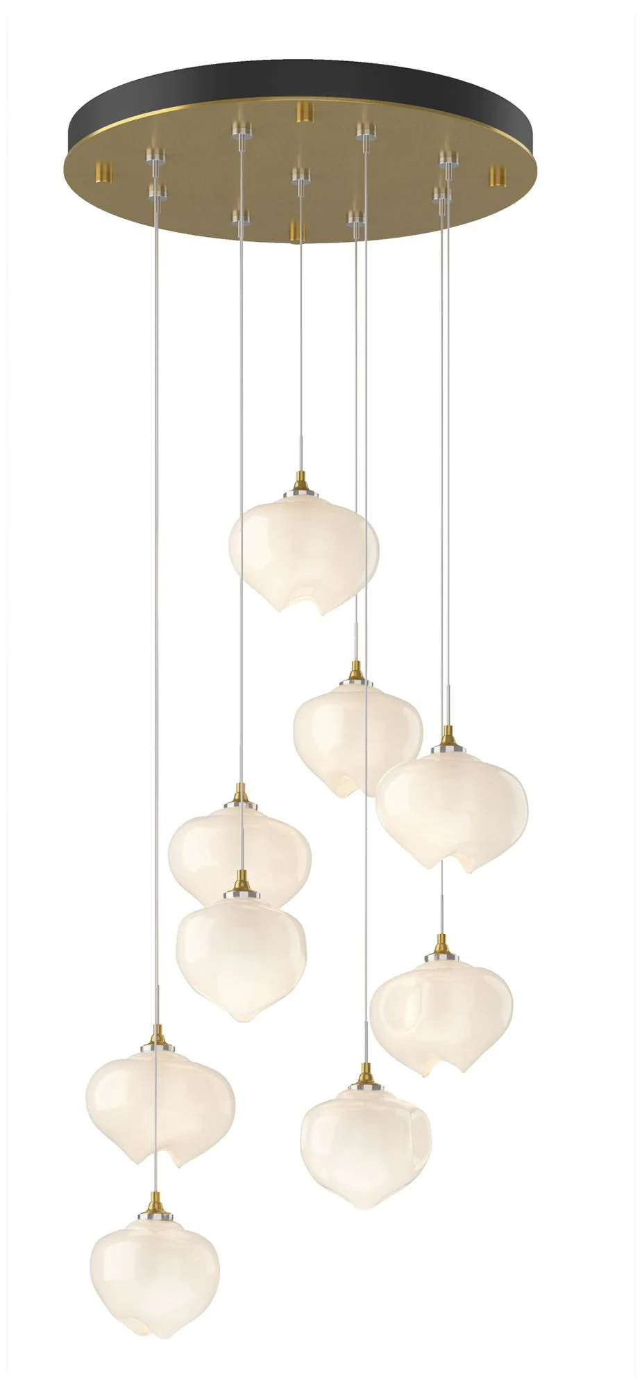 Ume 20.5"W 9-Light Round Brass Standard Pendant w/ Frosted Glass Shade - Image 1