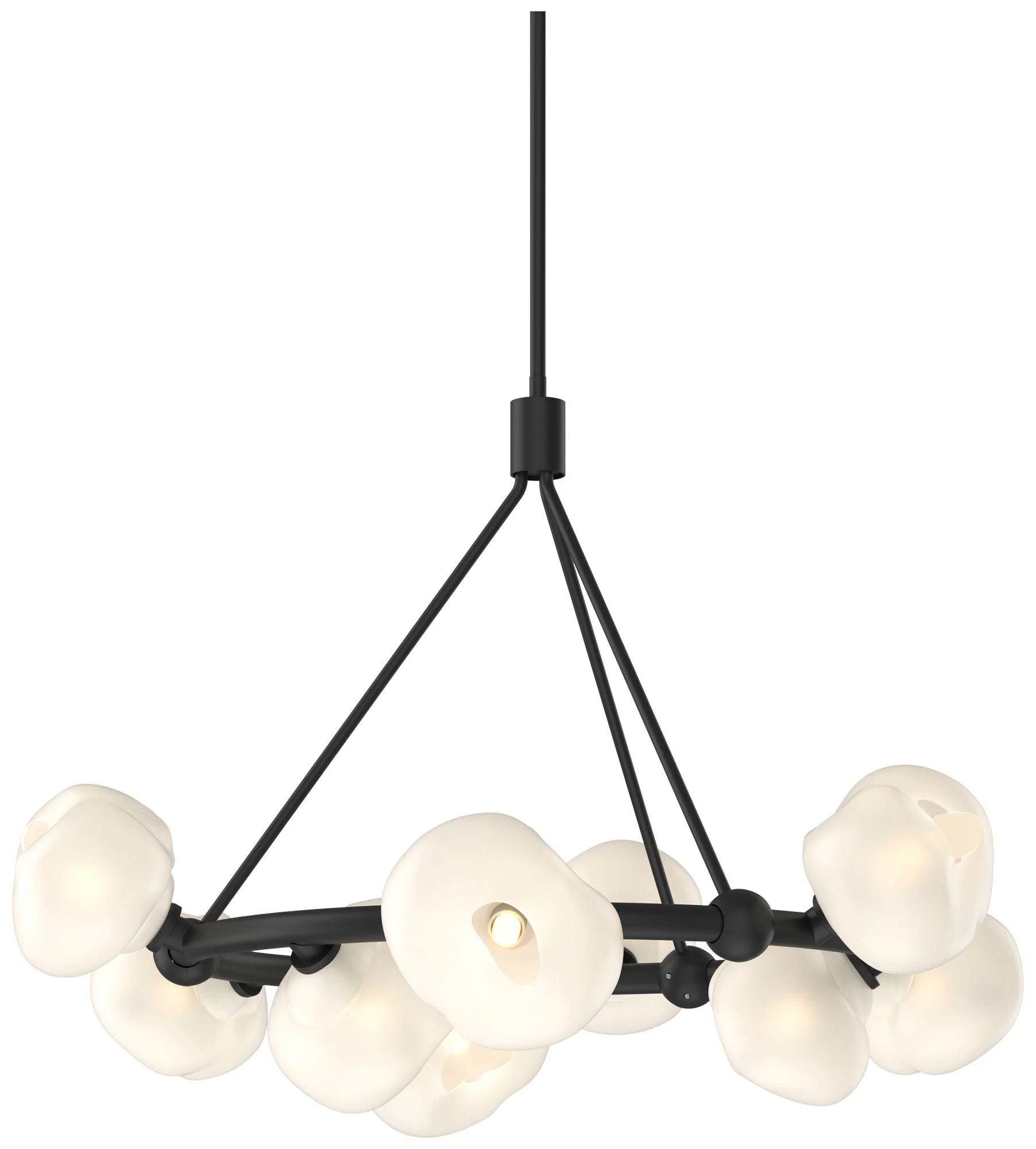 Ume 32" Wide 9-Light Black Ring Pendant With Frosted Glass Shade - Image 1