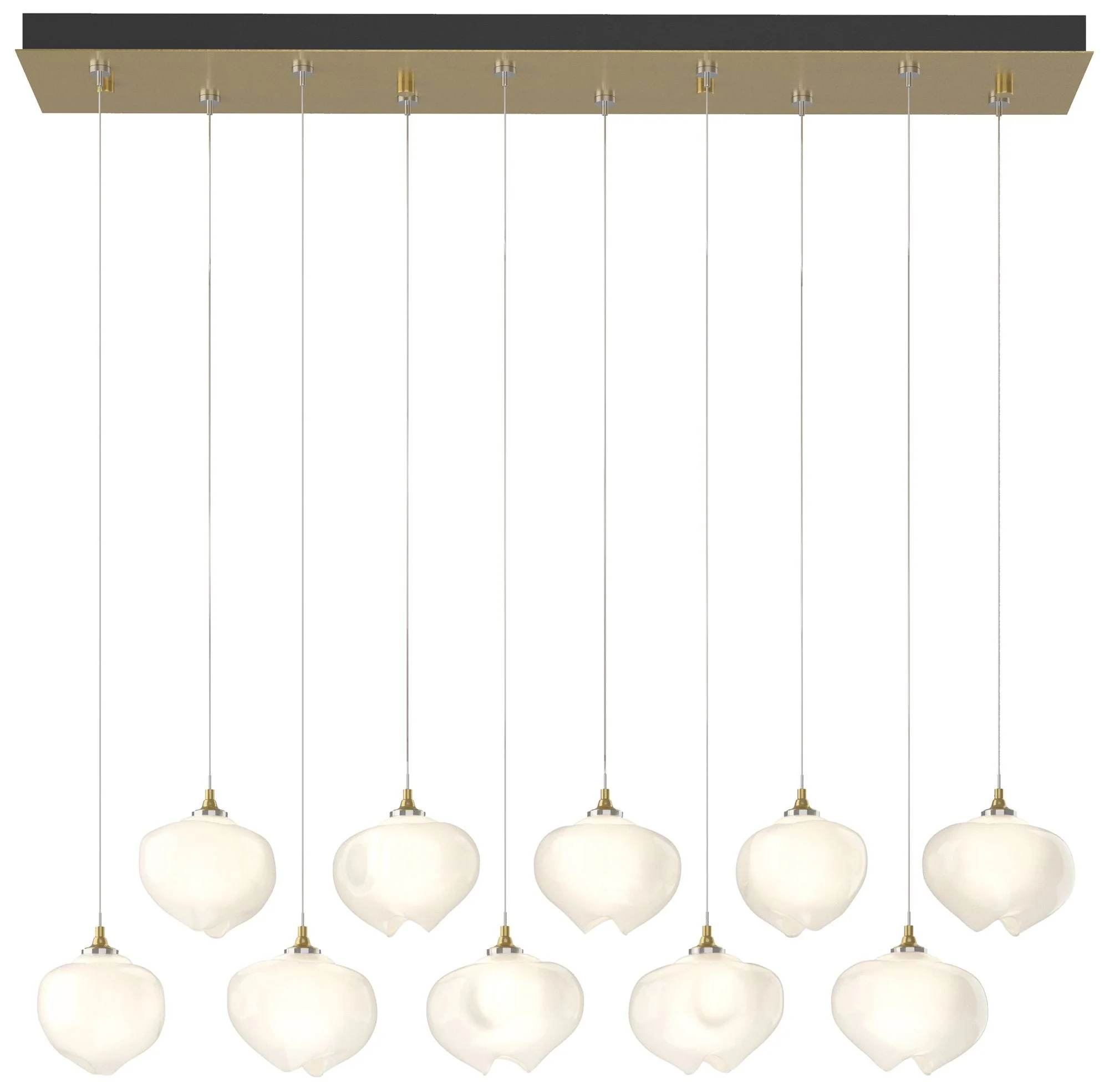 Ume 44.7"W 10-Light Rectangular Brass Standard Pendant w/ Frosted Shad - Image 1