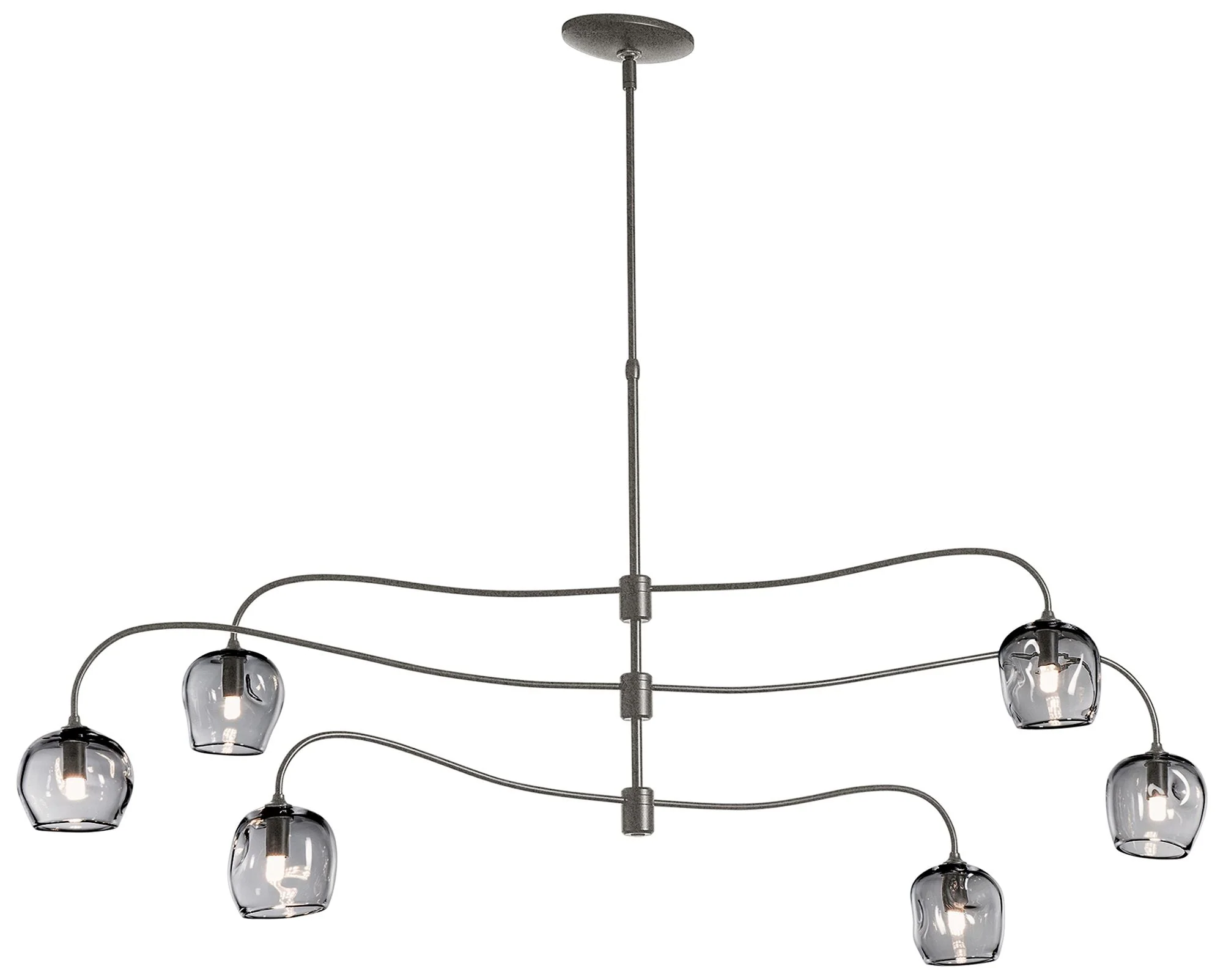 Ume 6-Light Large Pendant - Iron Finish - Cool Grey Glass - Standard Height - Image 1