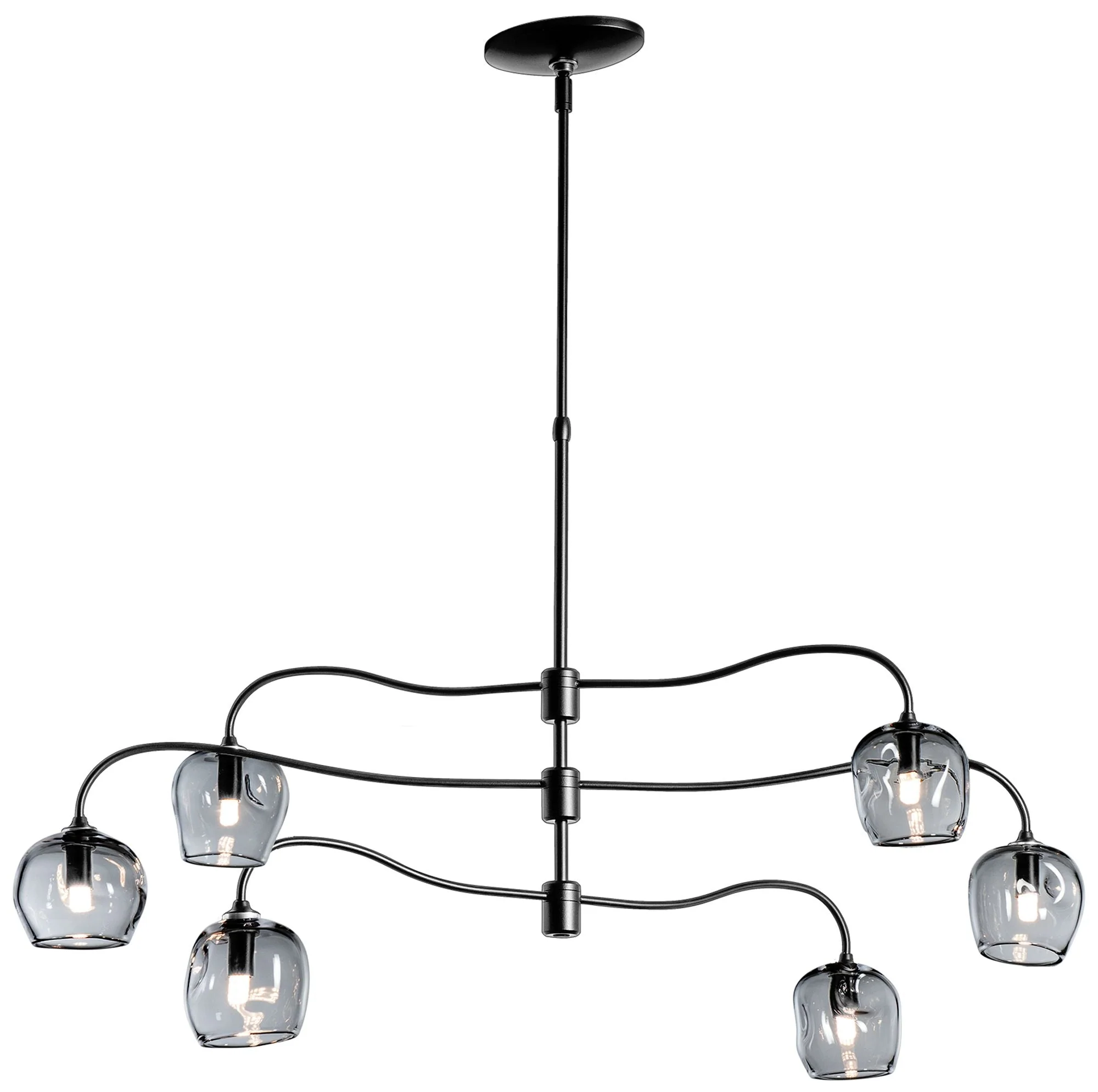 Ume 6-Light Pendant - Black Finish - Cool Grey Glass - Standard Height - Image 1