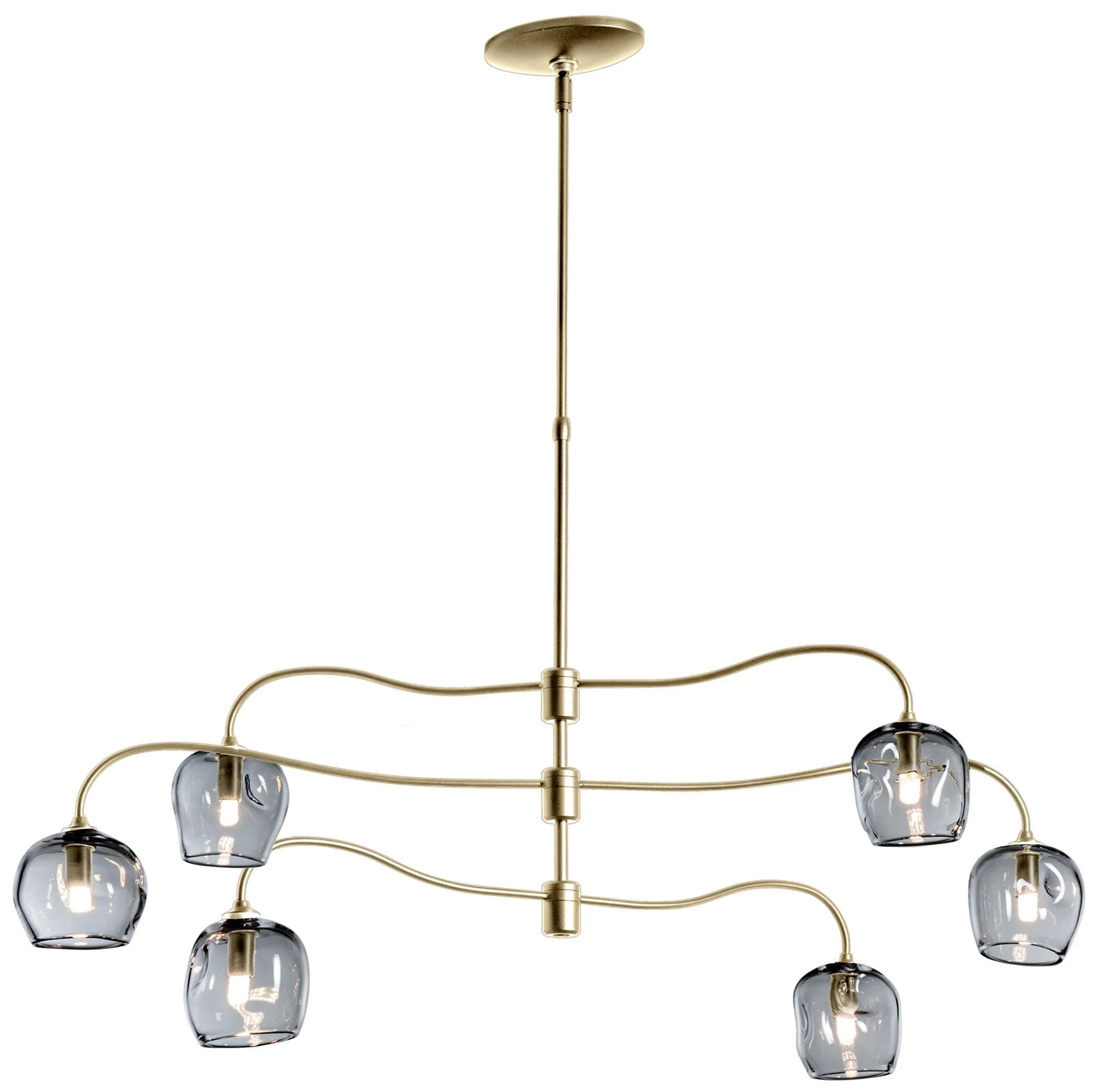 Ume 6-Light Pendant - Brass Finish - Cool Grey Glass - Standard Height - Image 1