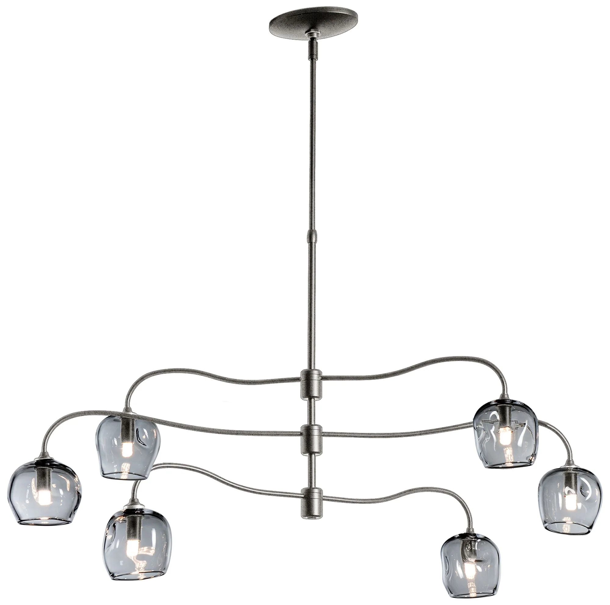 Ume 6-Light Pendant - Iron Finish - Cool Grey Glass - Standard Height - Image 1
